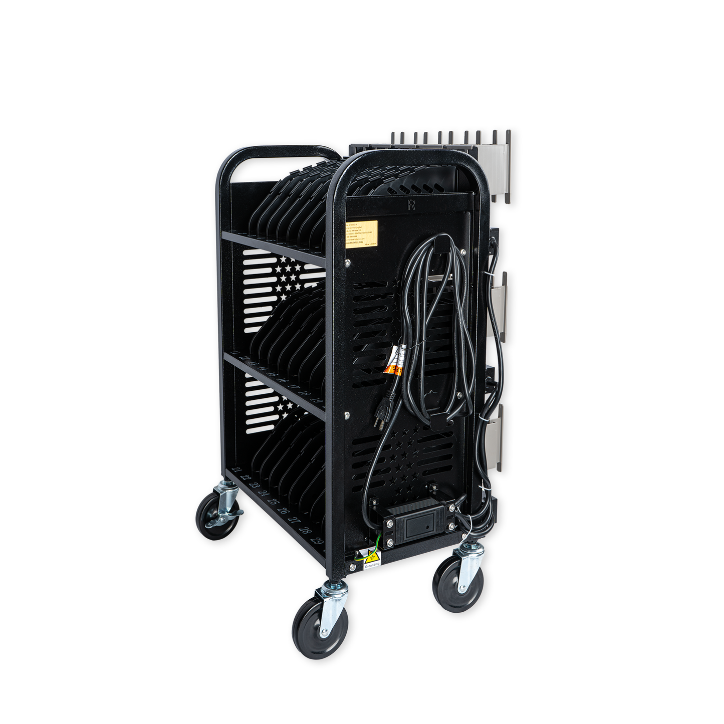 M-C30D-H - 30-Unit Mobile Charging Cart-Open Charging Station Rack for 14-inch Chromebooks and Tablets-Tablet Organizer Station with Cable Management and Charger Organization(Black)