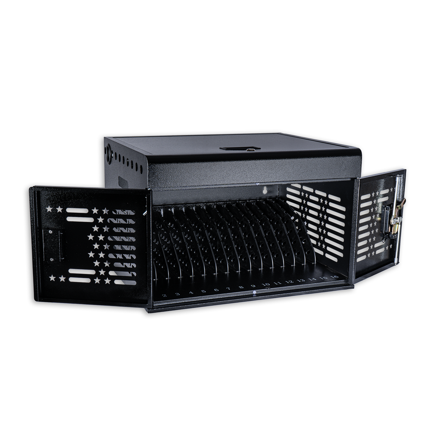 M-Y816AS-H - 16-Unit Charging Cabinet for Laptops & Tablets - Locking Laptop Storage Box for Classroom, Library, and Office - Cable Management, Charger Storage, and Ground Protection (Black)