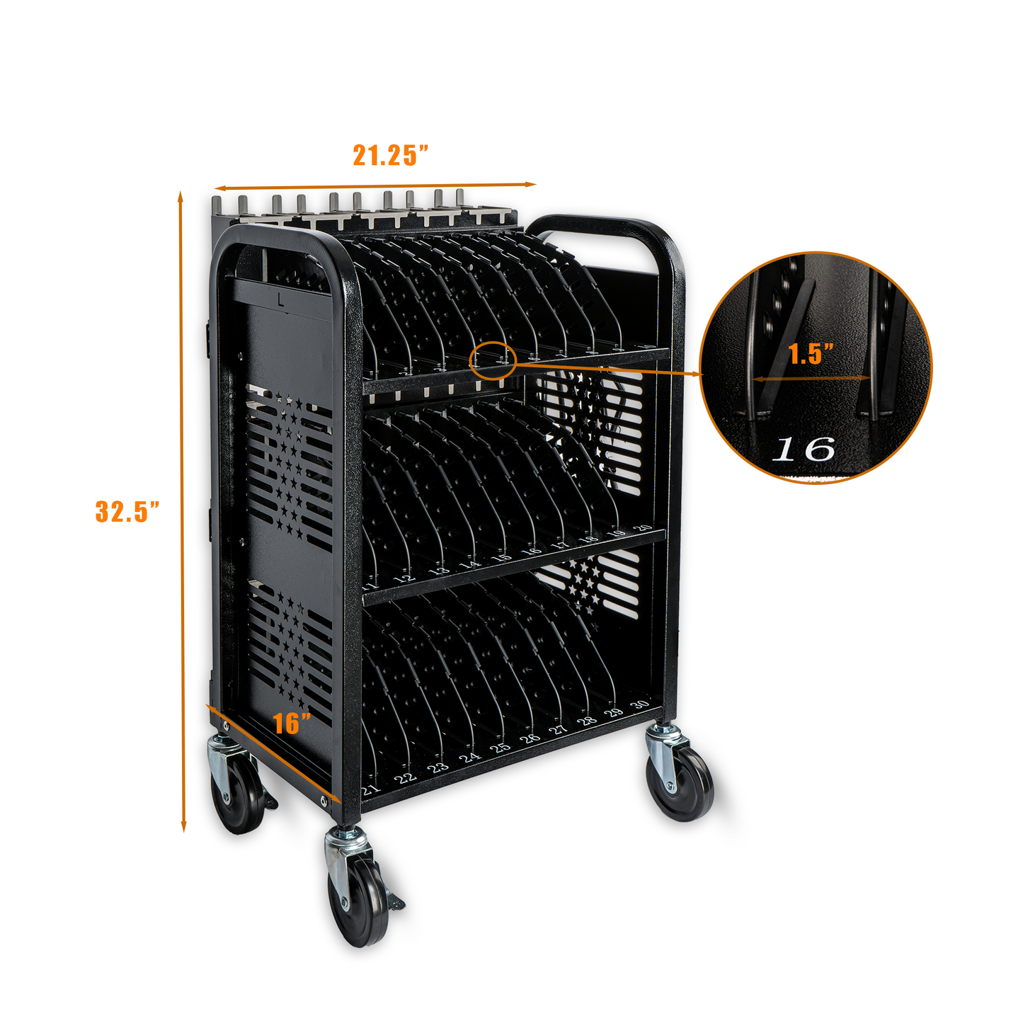 M-C30D-H - 30-Unit Mobile Charging Cart-Open Charging Station Rack for 14-inch Chromebooks and Tablets-Tablet Organizer Station with Cable Management and Charger Organization(Black)