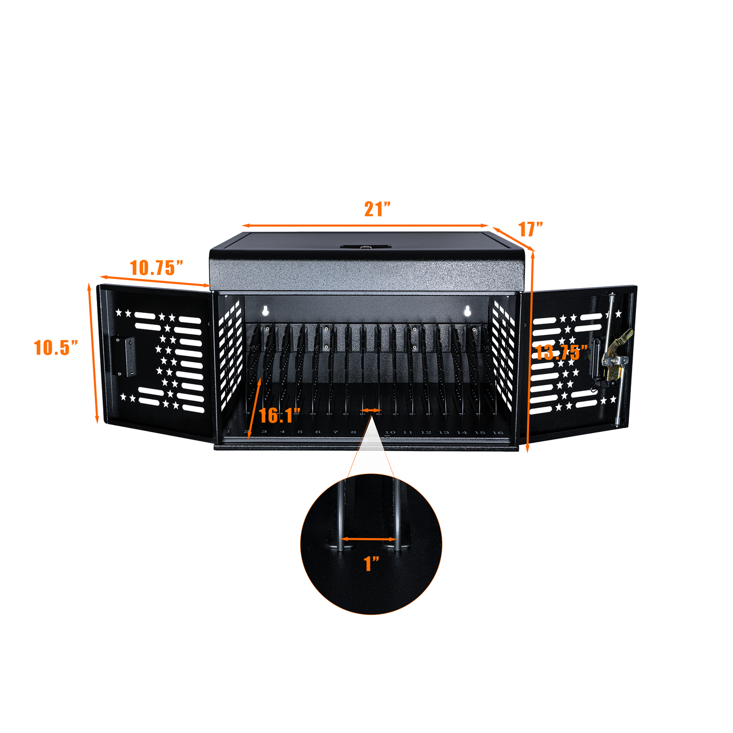 M-Y816AS-H - 16-Unit Charging Cabinet for Laptops & Tablets - Locking Laptop Storage Box for Classroom, Library, and Office - Cable Management, Charger Storage, and Ground Protection (Black)