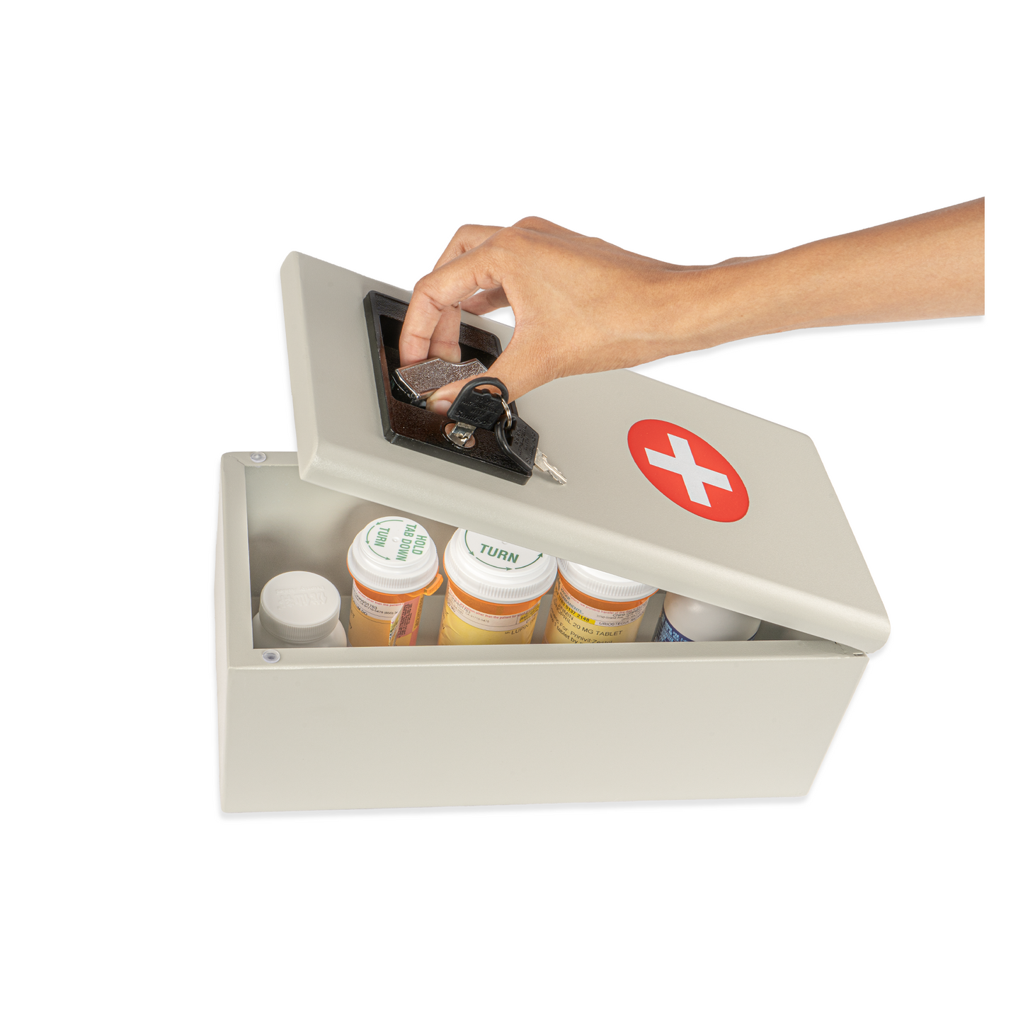 M-MC-5 - Medicine Lock Box for Medication Lock Box with Key - Wall Mounted Locking First Aid Medicine Cabinet, Secured Prescription Storage for Peace of Mind Around Kids at Home, School (White)