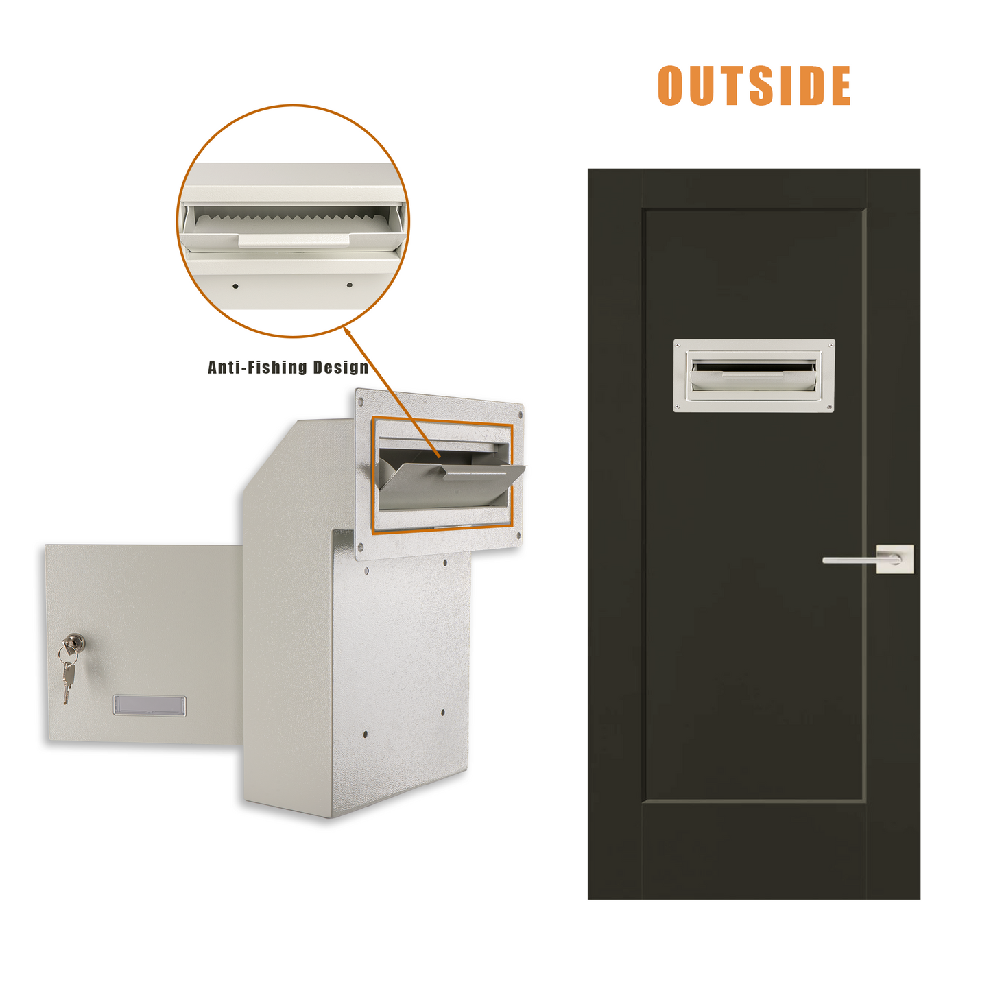 M-D1A-W - Door Drop Box for Mail, Rent, Deposit, and Night Key - Through The Door Locking Steel Mailbox with Rear Access | 9.75” L x 4.25” W x 14.75” H (White)