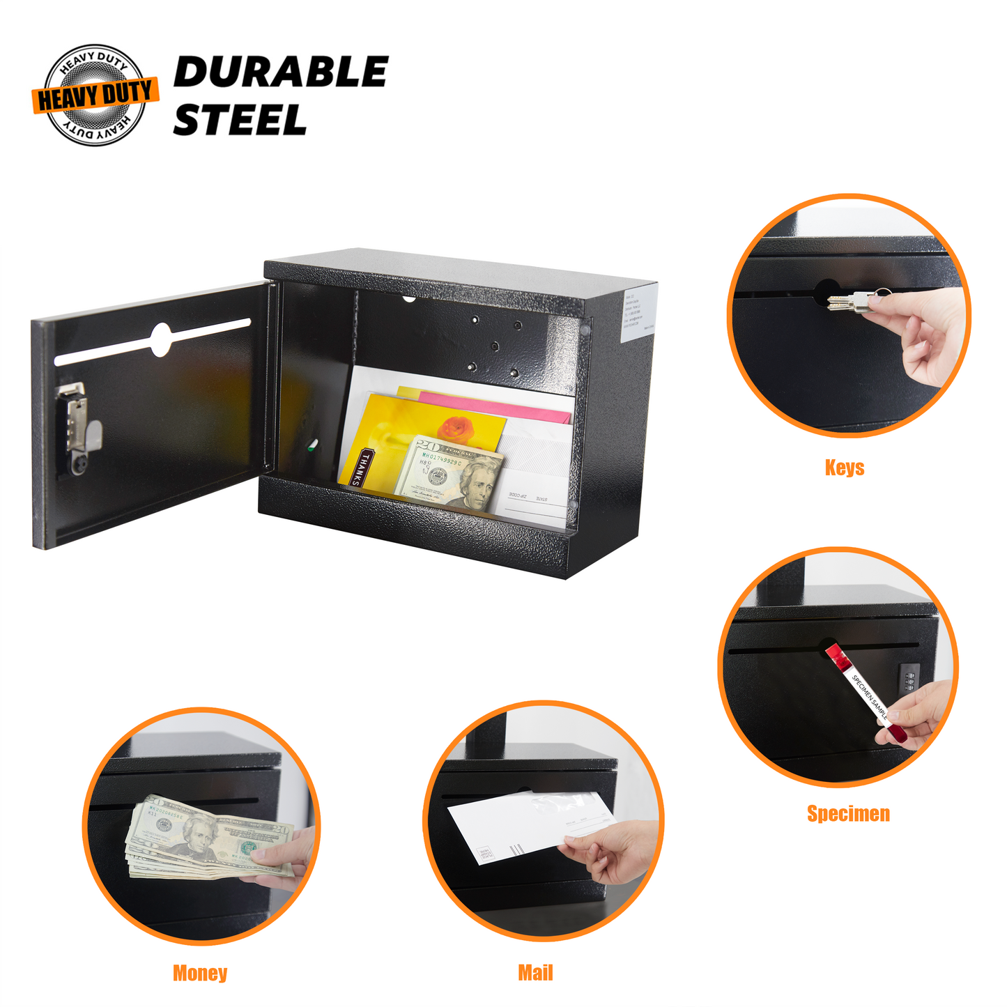 M-D22-H - Over-the-Door Heavy Duty Steel Drop Box,Specimen Containers,Payment Drop box, Key Drop Off Box, Night Drop Box,Height Adjustable Range of 6.5'', Removable Hinge for Optional Wall Mount, Black