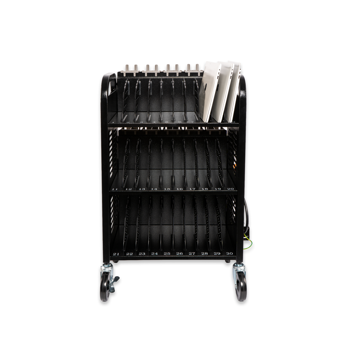 M-C30D-H - 30-Unit Mobile Charging Cart-Open Charging Station Rack for 14-inch Chromebooks and Tablets-Tablet Organizer Station with Cable Management and Charger Organization(Black)