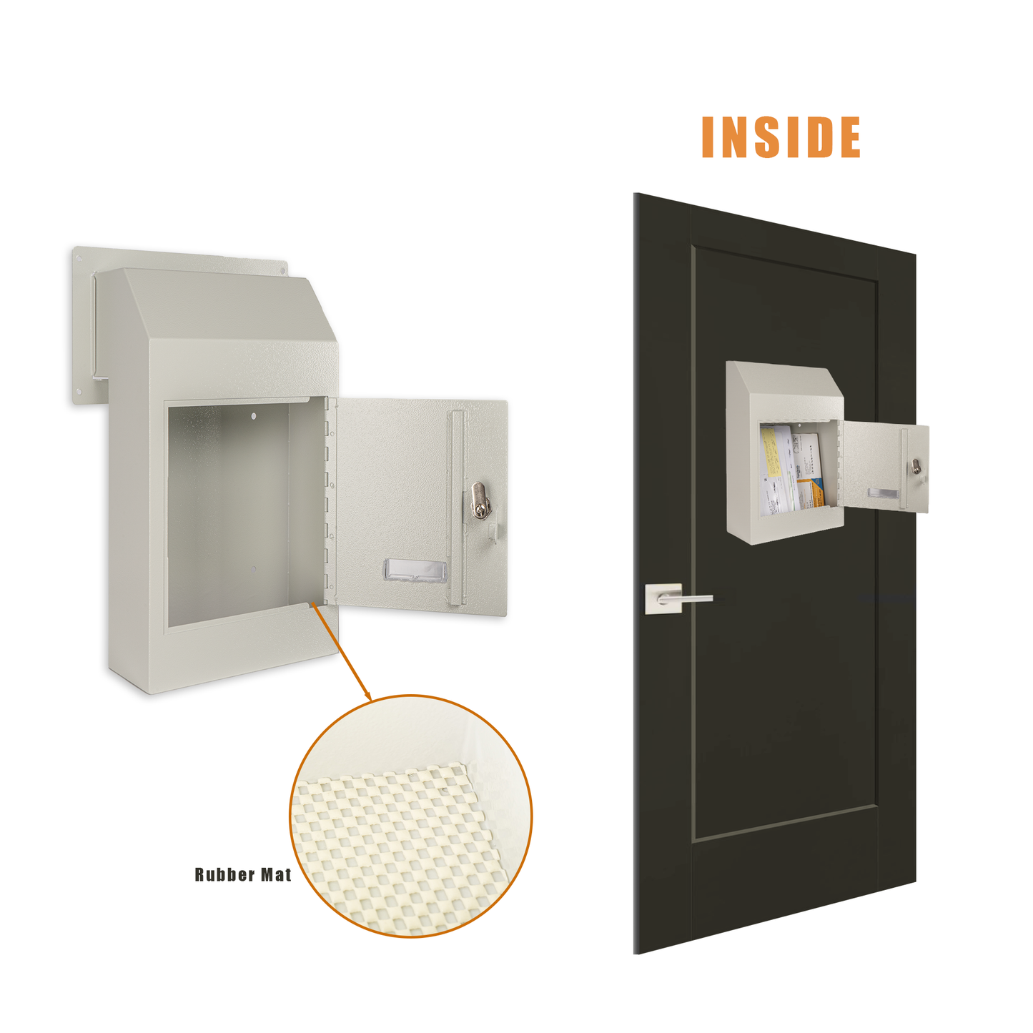 M-D1A-W - Door Drop Box for Mail, Rent, Deposit, and Night Key - Through The Door Locking Steel Mailbox with Rear Access | 9.75” L x 4.25” W x 14.75” H (White)