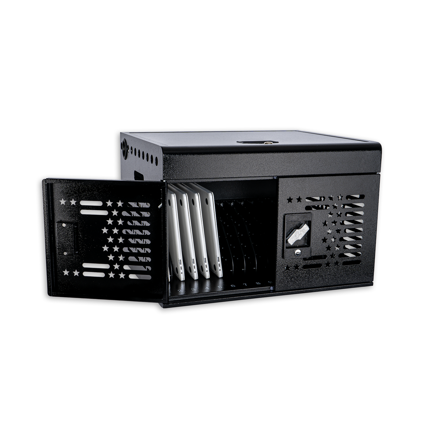 M-Y816AS-H - 16-Unit Charging Cabinet for Laptops & Tablets - Locking Laptop Storage Box for Classroom, Library, and Office - Cable Management, Charger Storage, and Ground Protection (Black)