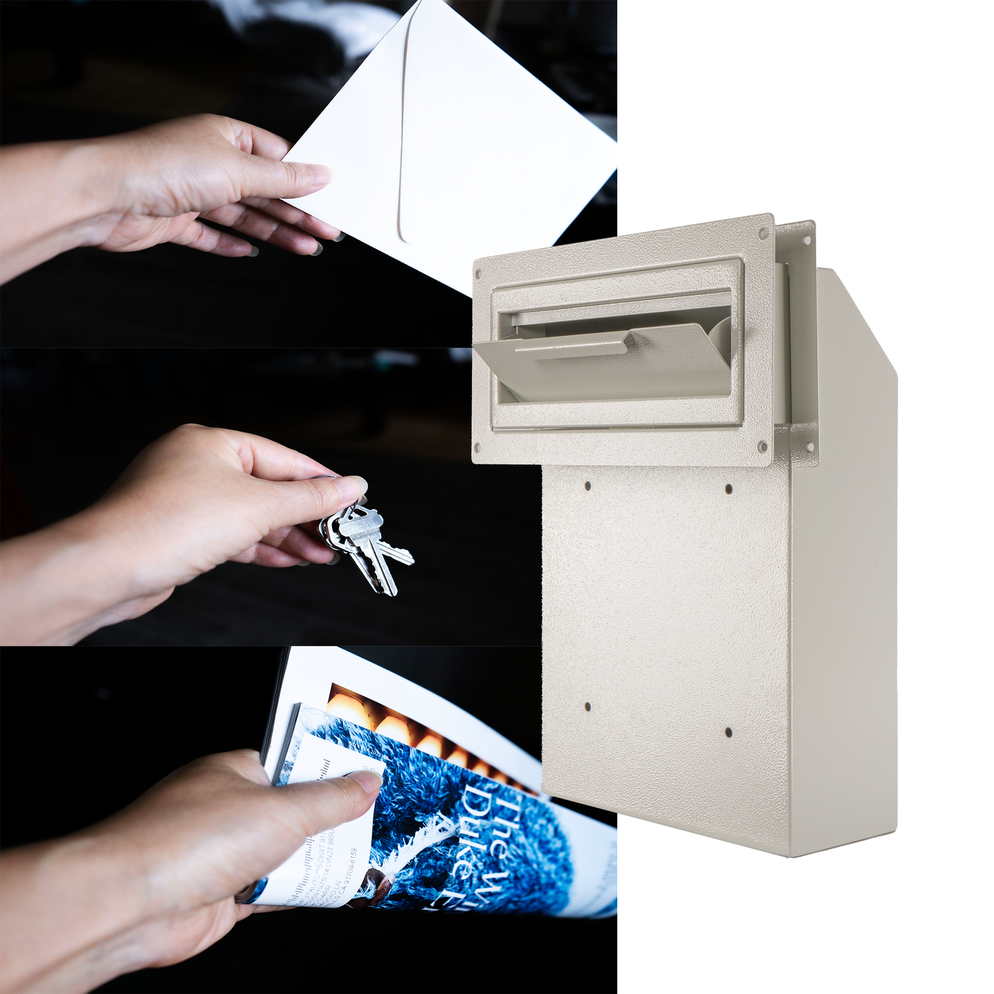 M-D1A-W - Door Drop Box for Mail, Rent, Deposit, and Night Key - Through The Door Locking Steel Mailbox with Rear Access | 9.75” L x 4.25” W x 14.75” H (White)