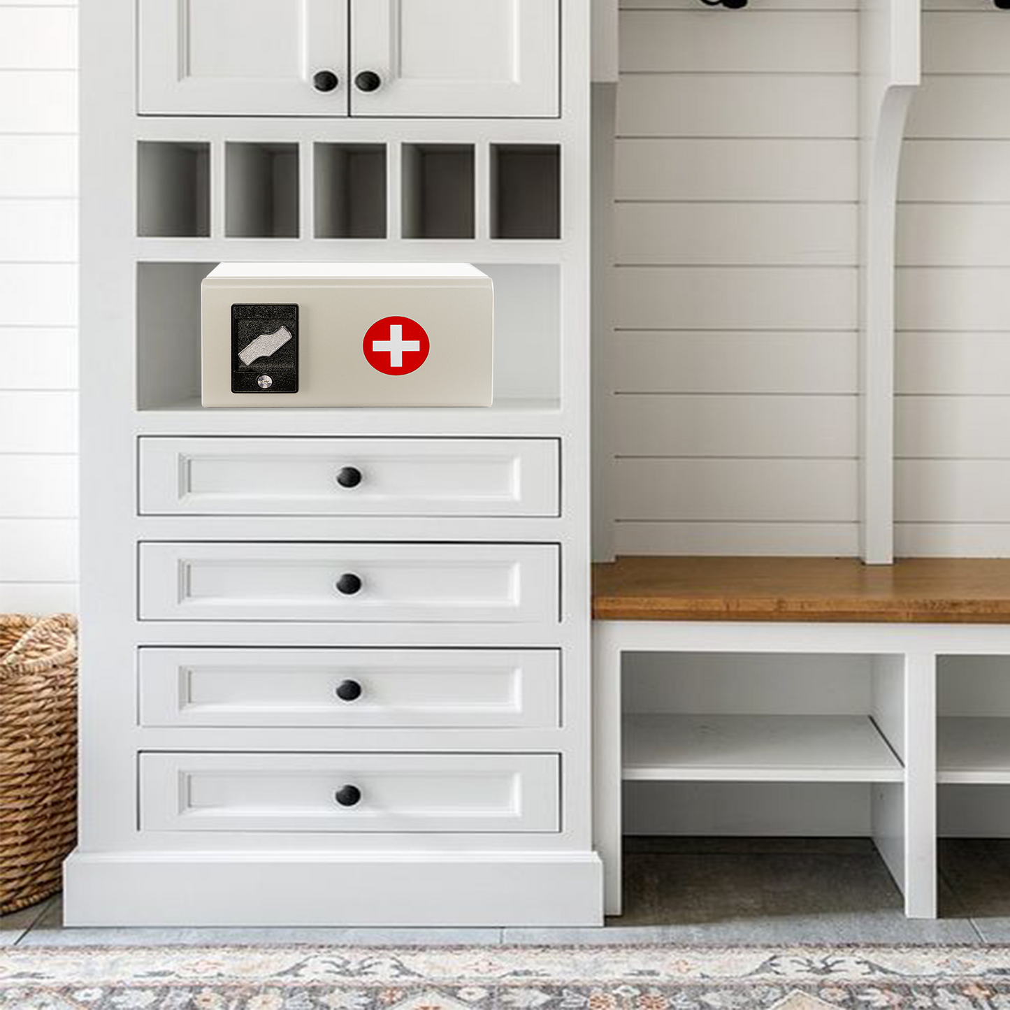 M-MC-5 - Medicine Lock Box for Medication Lock Box with Key - Wall Mounted Locking First Aid Medicine Cabinet, Secured Prescription Storage for Peace of Mind Around Kids at Home, School (White)
