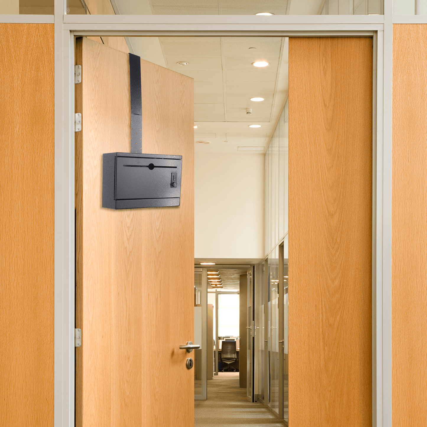 M-D22-H - Over-the-Door Heavy Duty Steel Drop Box,Specimen Containers,Payment Drop box, Key Drop Off Box, Night Drop Box,Height Adjustable Range of 6.5'', Removable Hinge for Optional Wall Mount, Black