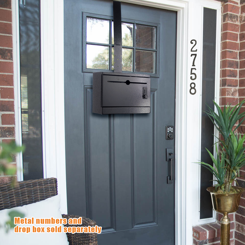 M-D22-H - Over-the-Door Heavy Duty Steel Drop Box,Specimen Containers,Payment Drop box, Key Drop Off Box, Night Drop Box,Height Adjustable Range of 6.5'', Removable Hinge for Optional Wall Mount, Black