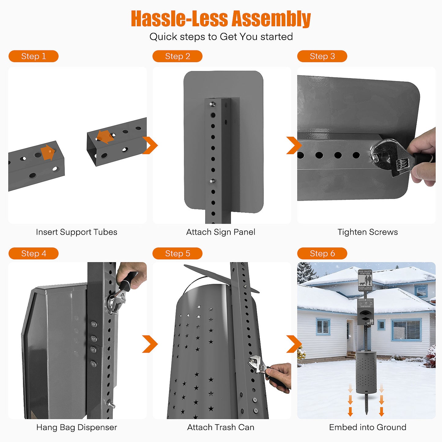 M-D37GK-H0 Black Dog Waste Station Outdoor, Pet Waste Disposal Station Rustproof Aluminum with 10 Gallon Trash Can, 600 Dog Poop Bags & 50 Liners for Parks, Trails, HOA Communities, Backyards