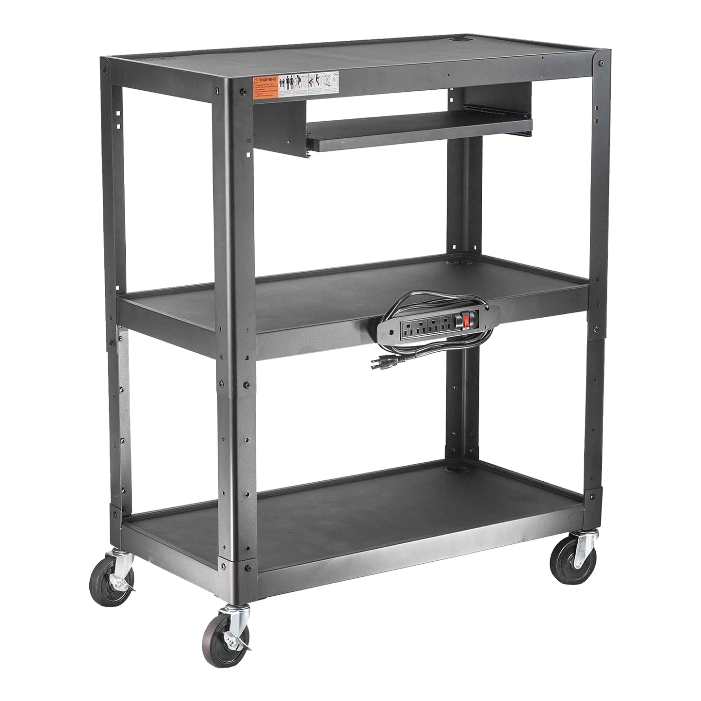 M-AV-JL - Extra Large 3 Tier Rolling Cart with Power Strip - Heavy Duty Utility Cart Rolling Computer Cart - 14 Gauge 2mm Durable Utility Cart - Supports Up to 300 LBs (34'' x 18'' x 41.75'')