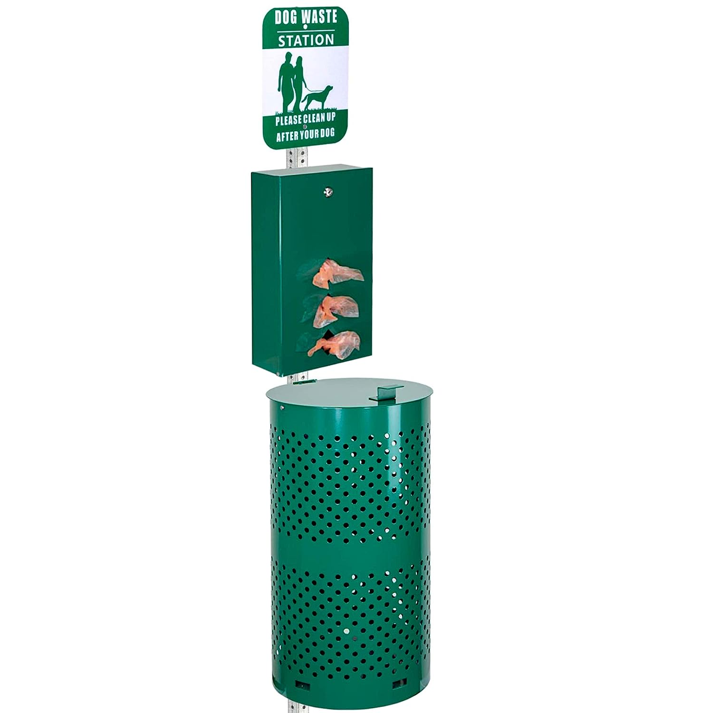 M-D18-L - Aluminum Rustproof Locking Dog Waste Disposal System for Pet Park,10 Gallon Pet Poop Station Outdoor Pet Waste Bin, Backyard Dog Waste Station with Reflective Sign, Trash Bin with Lid