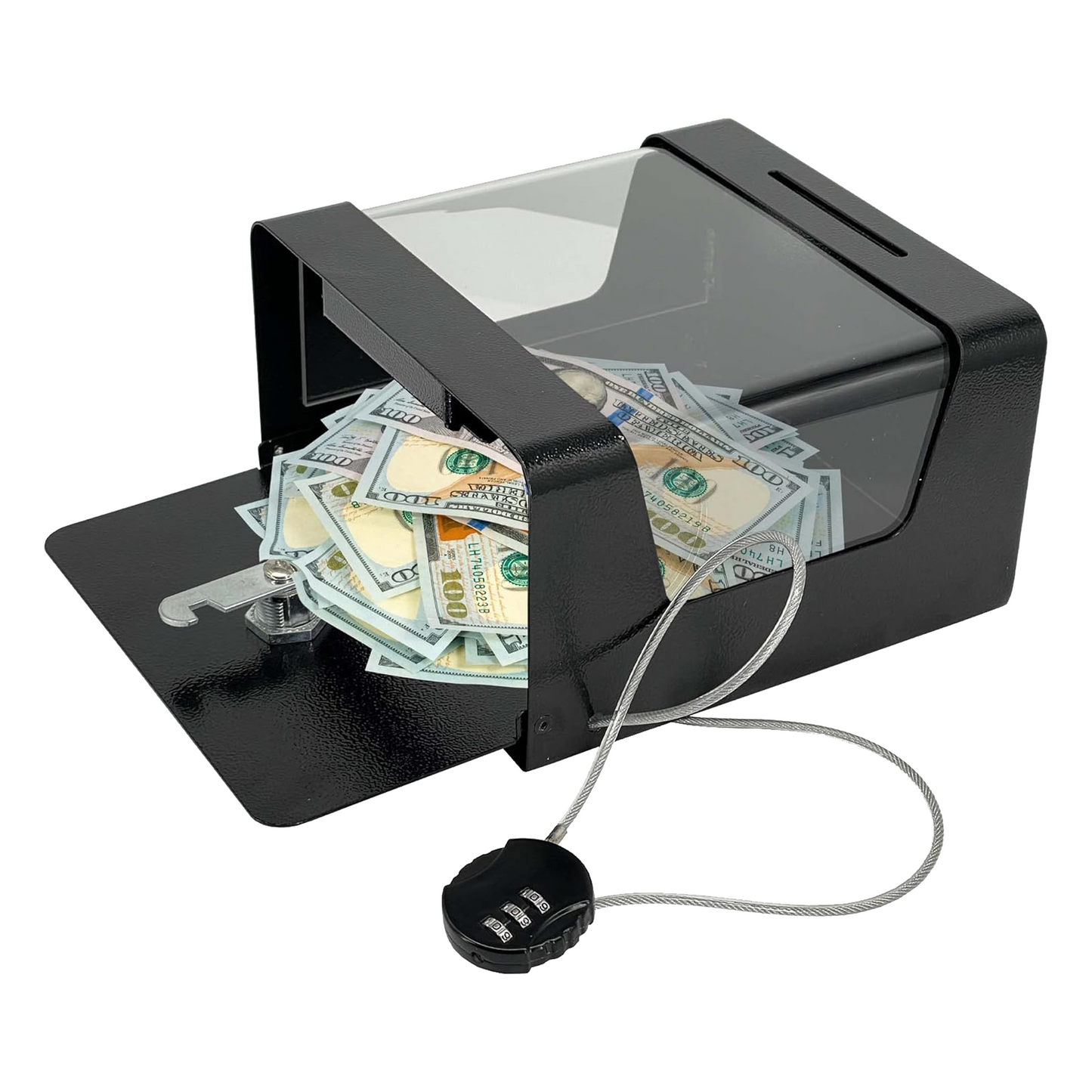 M-D8-H Steel Locking Tip Box - Heavy Duty Secure Tip Jar with Combination Cable Lock - Use for Collecting Donation, Suggestion, Business Card, and More