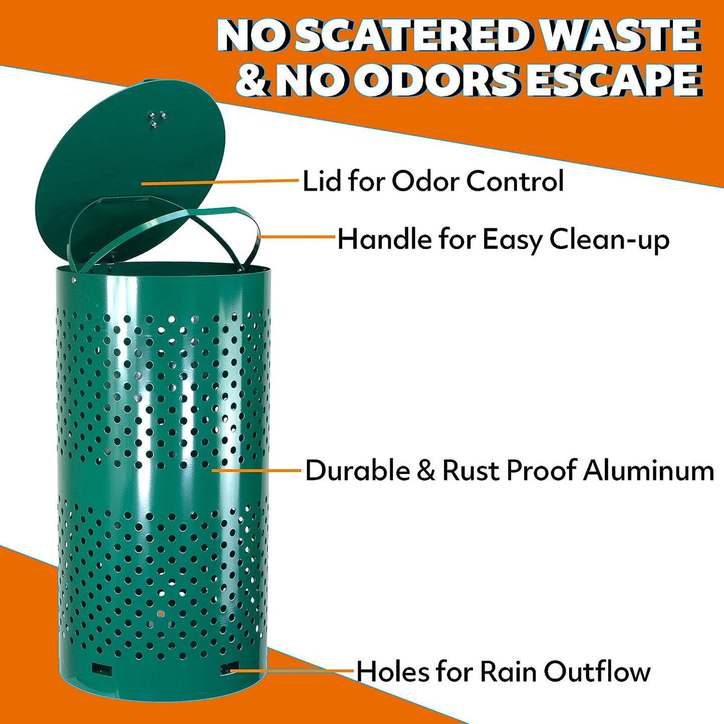 M-D18-L - Aluminum Rustproof Locking Dog Waste Disposal System for Pet Park,10 Gallon Pet Poop Station Outdoor Pet Waste Bin, Backyard Dog Waste Station with Reflective Sign, Trash Bin with Lid