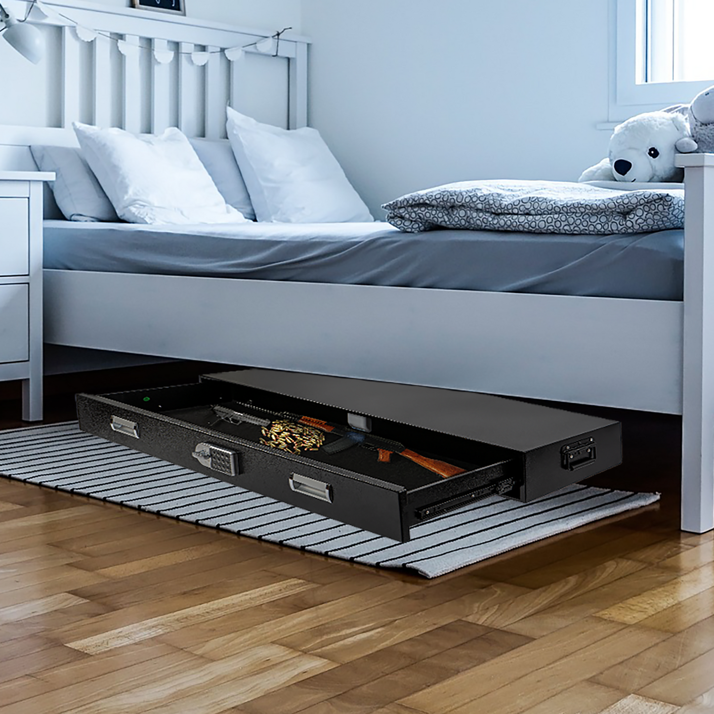 M-G3-H - Under Bed Gun Safe Drawer for AR Rifle - Long Storage Case for Car Trunk Gun Storage - Rifle Safes for Home Rifle and Pistols, Horizontal and Vertical Gun Safe | 43.3āāL x 13.8''W x 5''D