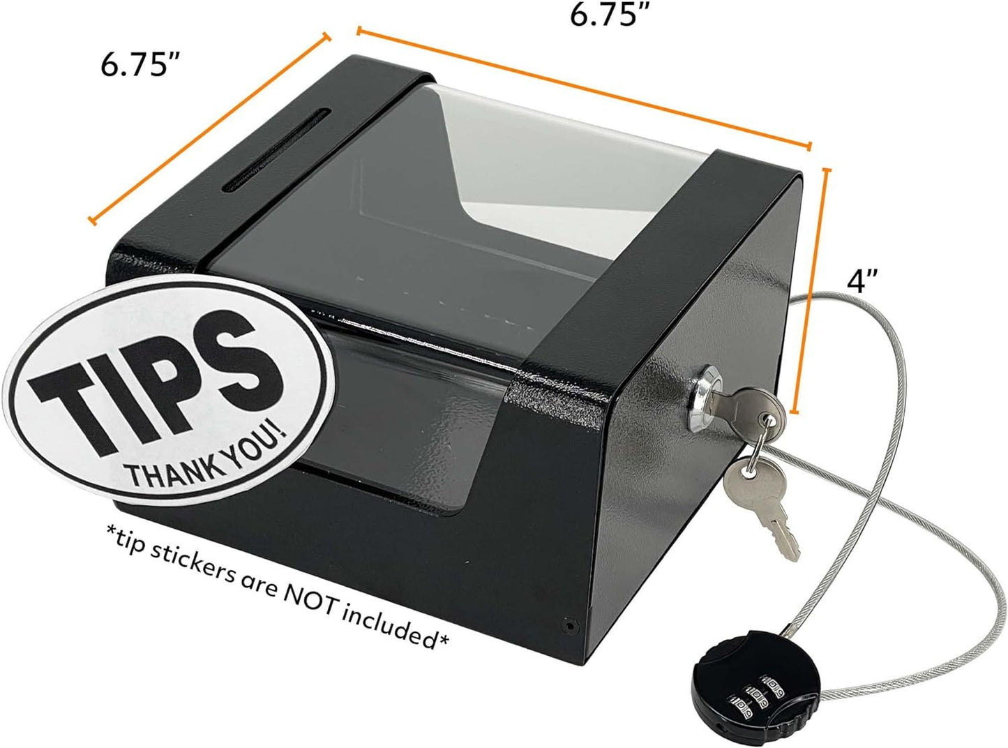 M-D8-H Steel Locking Tip Box - Heavy Duty Secure Tip Jar with Combination Cable Lock - Use for Collecting Donation, Suggestion, Business Card, and More