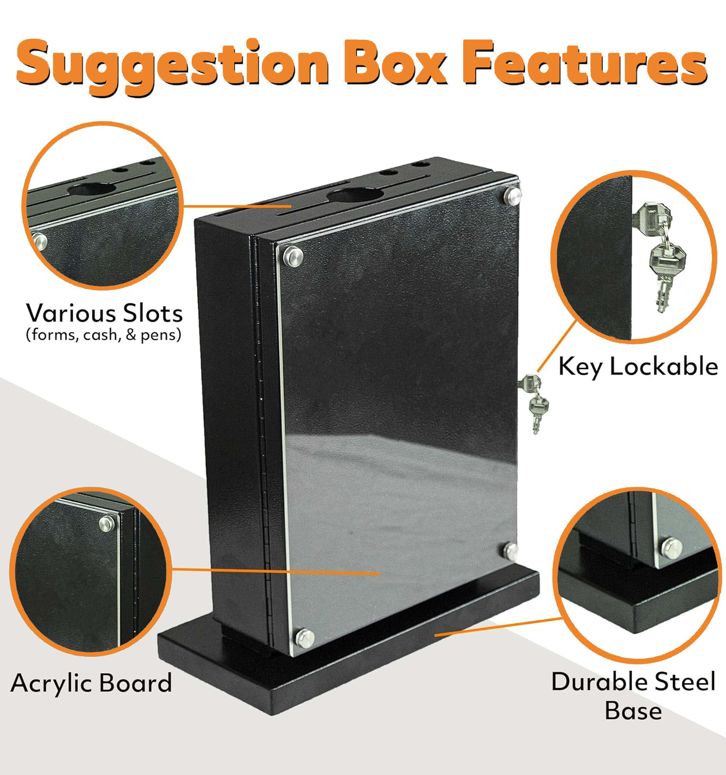 M-D7-H - Suggestion Box with Lock with Wall Mount Option - Use as Offering Box, Tithe Box, Prayer Request Box, Tip Box with Lock, Donation Box and Ballot Box