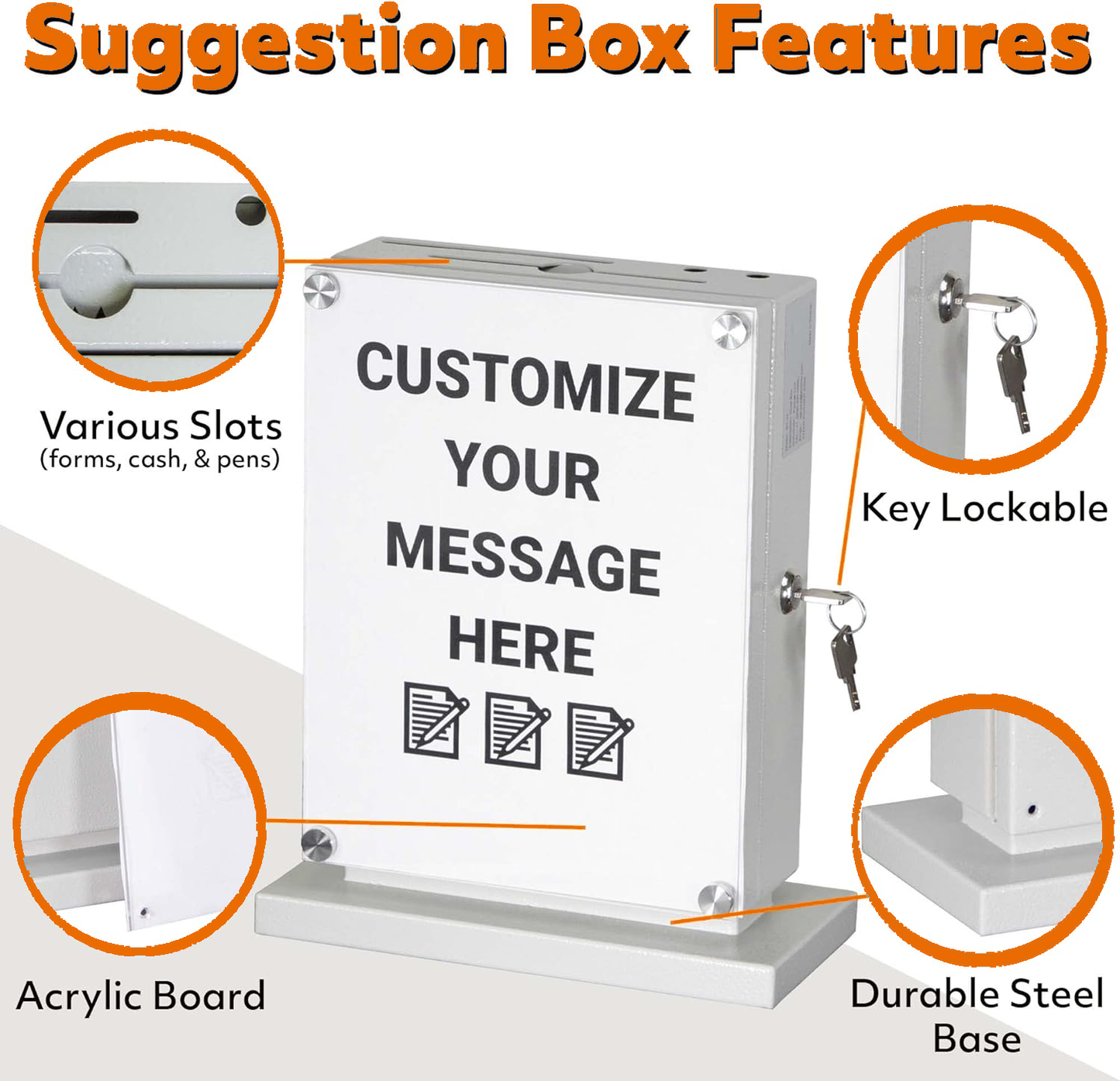 M-D7-W Suggestion Box with Lock with Wall Mount Option - Use as Offering Box, Tithe Box, Prayer Request Box, Tip Box with Lock, Donation Box and Ballot Box
