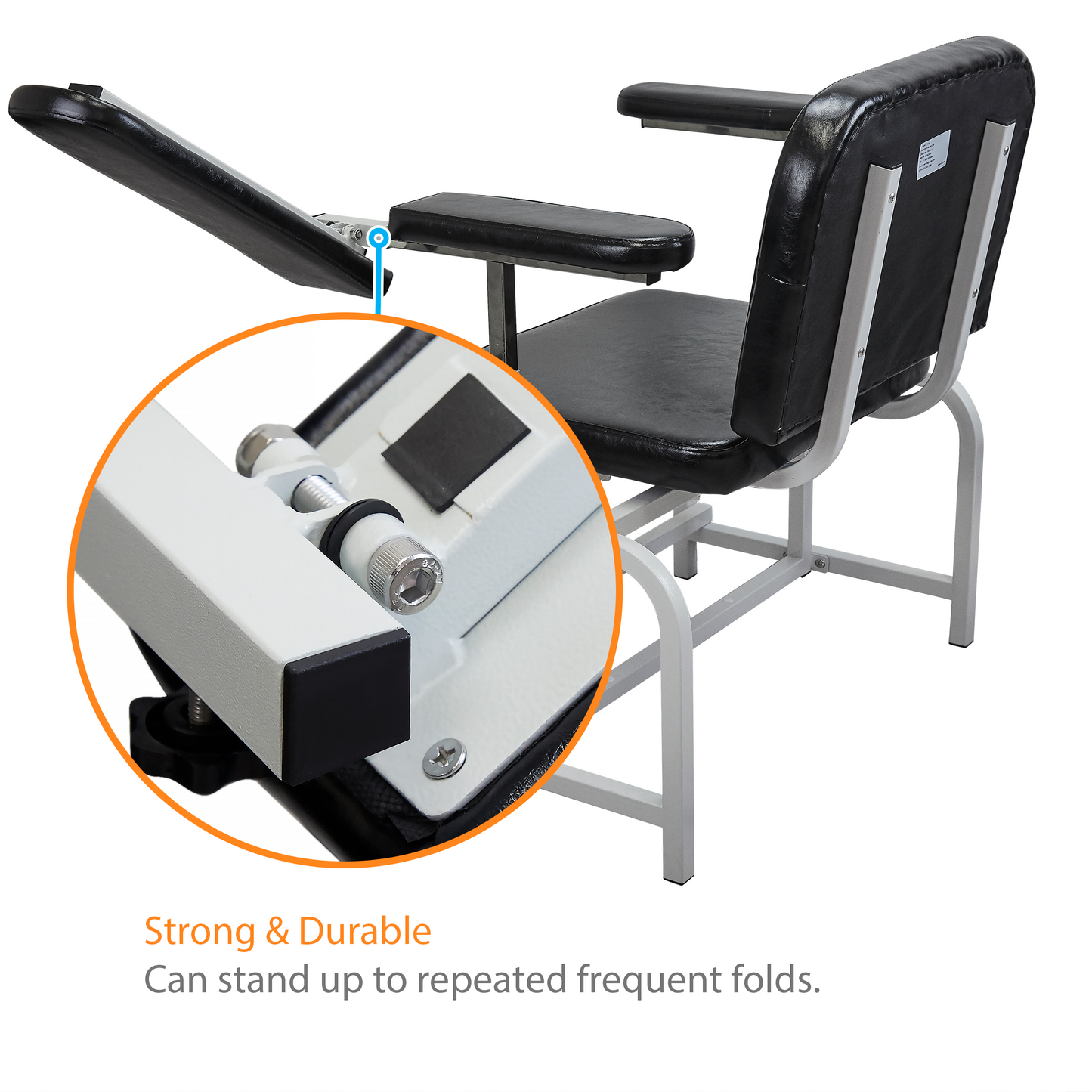 M-T10-H - Extra Large Padded Phlebotomy Chair with Adjustable Armrest and Steel Frame - Extra Large PU Leather Blood Drawing Chair for Hospital, Lab, and Medical Facilities