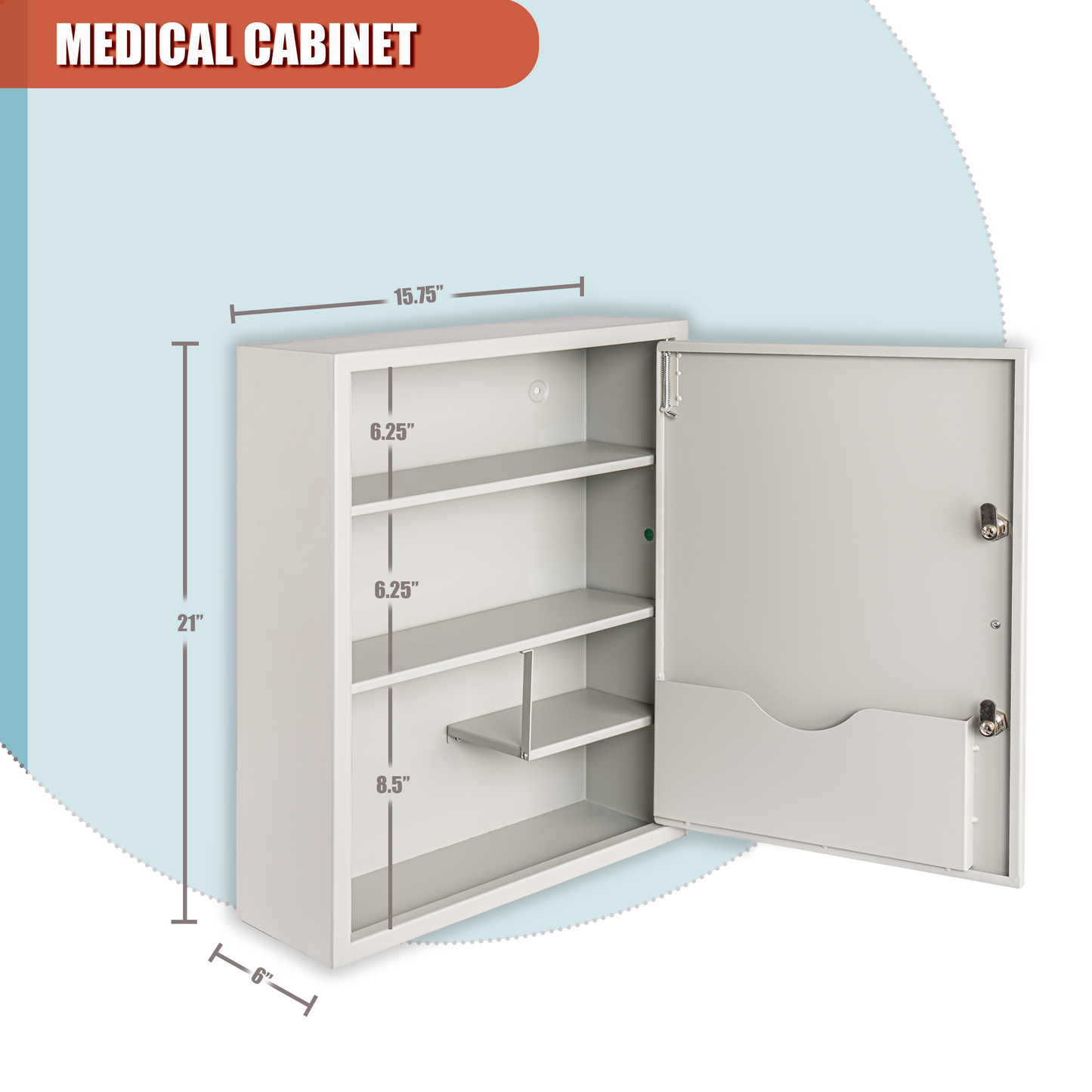 M-MC-6 - Large Dual-Lock Medicine Cabinet – Wall Mounted & Secure Steel Medicine Pills & First Aid Kit & Emeergency Kit Box with Locks for Home Office & School Use (White)