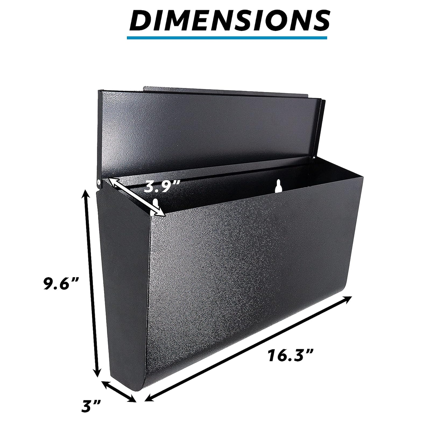 M-D5-H Rainproof Galvanized Steel Wall Mount Mailbox with Red Flag - Wall Mountable Large Hanging Mailboxes for Outside - Water Proof and Rust Proof Keyless Mailbox (16.3'' x 3.9'' x 9.6''), Black