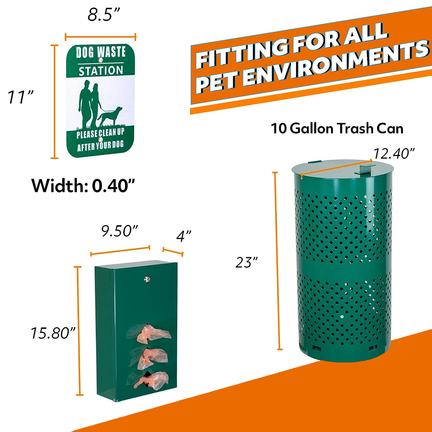 M-D18-L - Aluminum Rustproof Locking Dog Waste Disposal System for Pet Park,10 Gallon Pet Poop Station Outdoor Pet Waste Bin, Backyard Dog Waste Station with Reflective Sign, Trash Bin with Lid