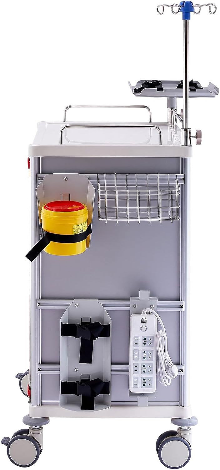 All-Aluminum Medical Crash Cart – Mobile Emergency Trolley with Drawers, IV Pole, CPR Board, Oxygen Holder