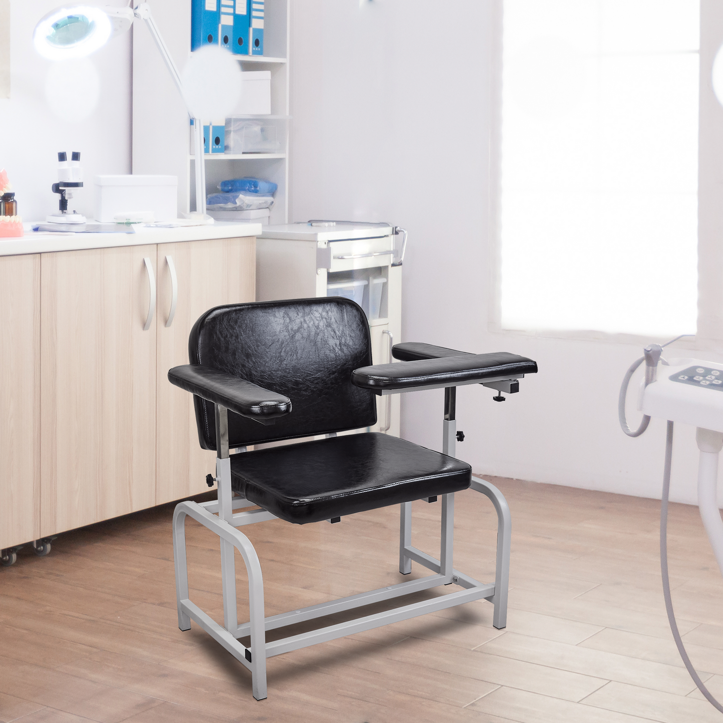 M-T10-H - Extra Large Padded Phlebotomy Chair with Adjustable Armrest and Steel Frame - Extra Large PU Leather Blood Drawing Chair for Hospital, Lab, and Medical Facilities