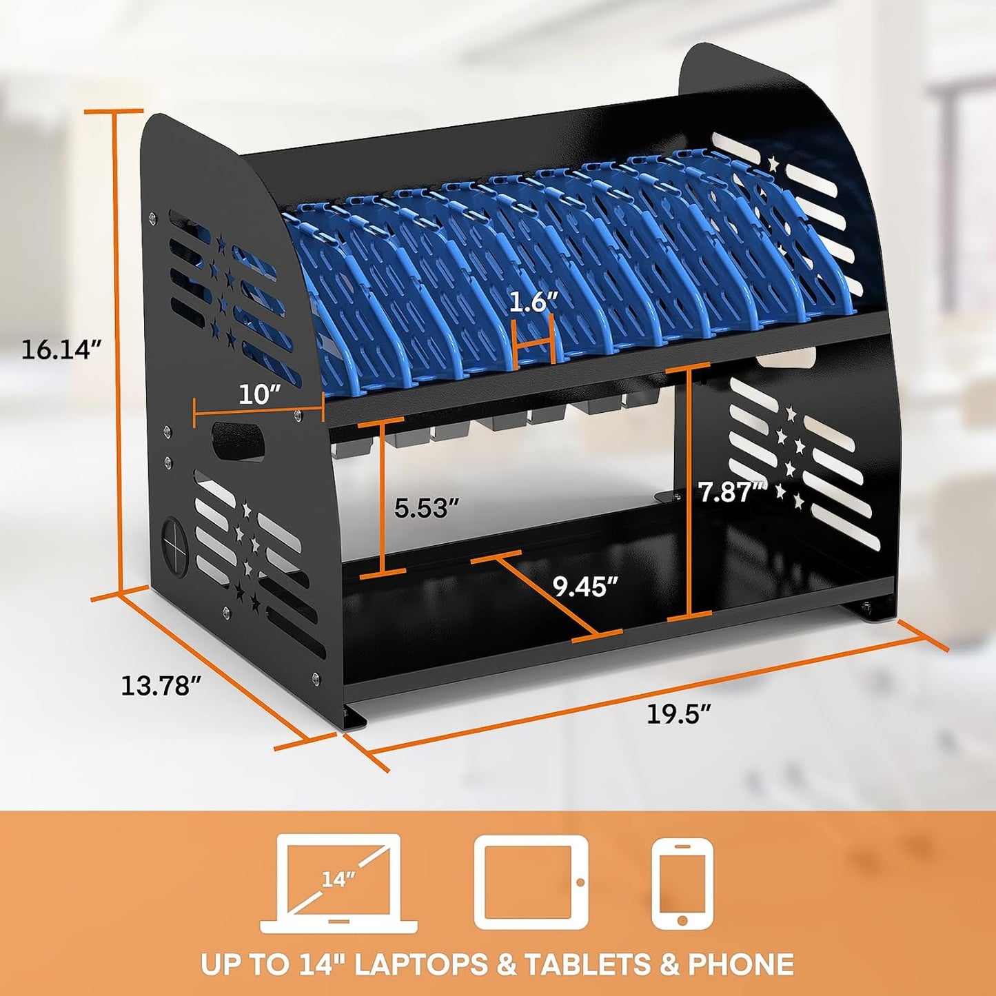 M-C10-H - 10-Device Charging Station with Power Strip – Open Charging Cabinet