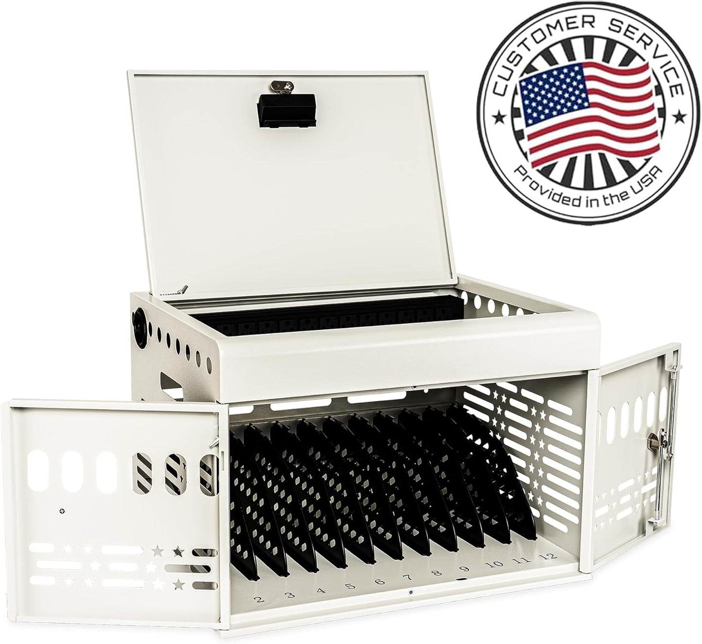 M-C12-W 12 Device Portable Charging Station for Tablets, iPads, Chromebooks, and Laptop Computers with Lock, Surge Protection, for Classroom or Office