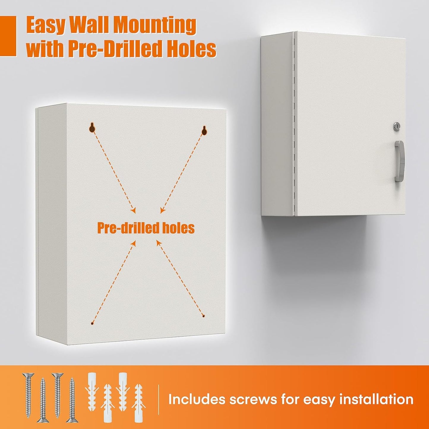 Locking Steel Medicine Cabinet with Dual Doors & Adjustable Shelves