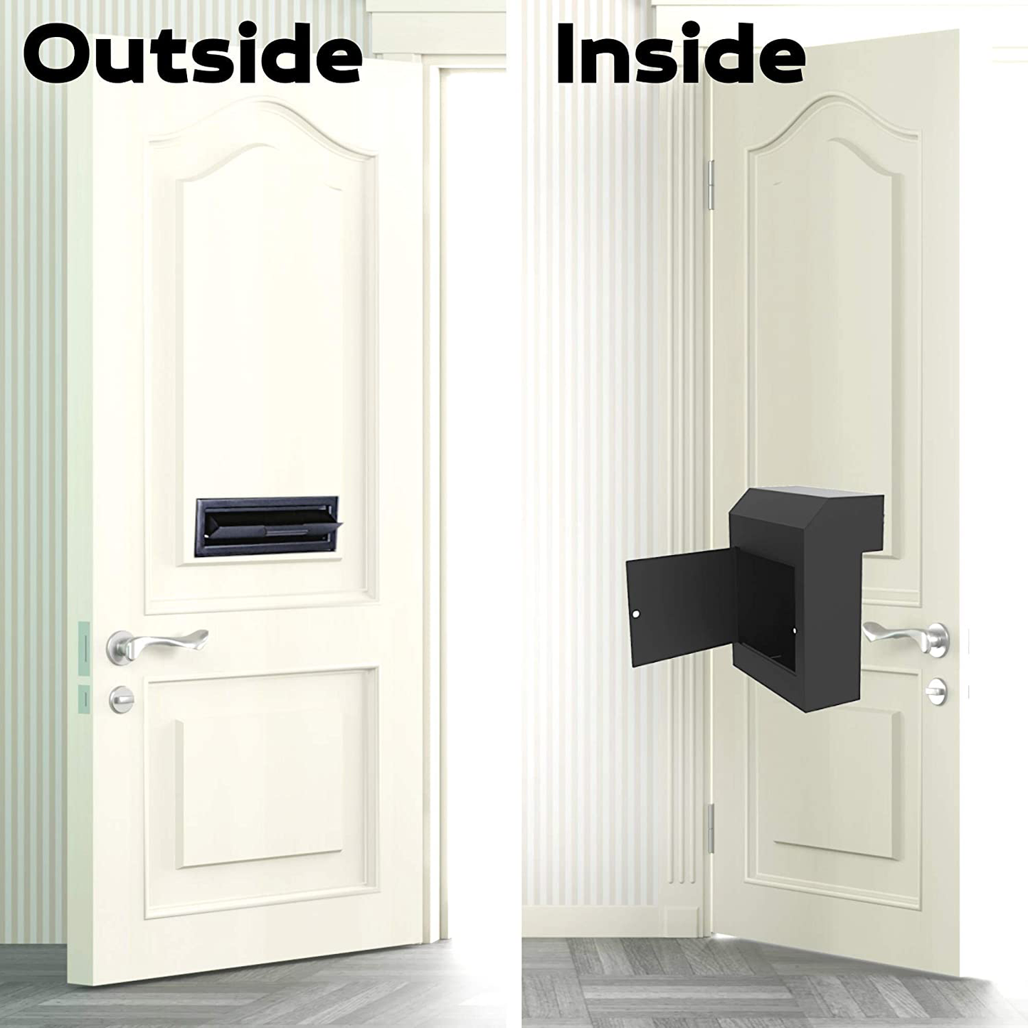 M-D1A-H - Door Drop Box for Mail, Rent, Deposit, and Night Key - Through The Door Locking Steel Mailbox with Rear Access | 9.75” L x 4.25” W x 14.75” H (Black)