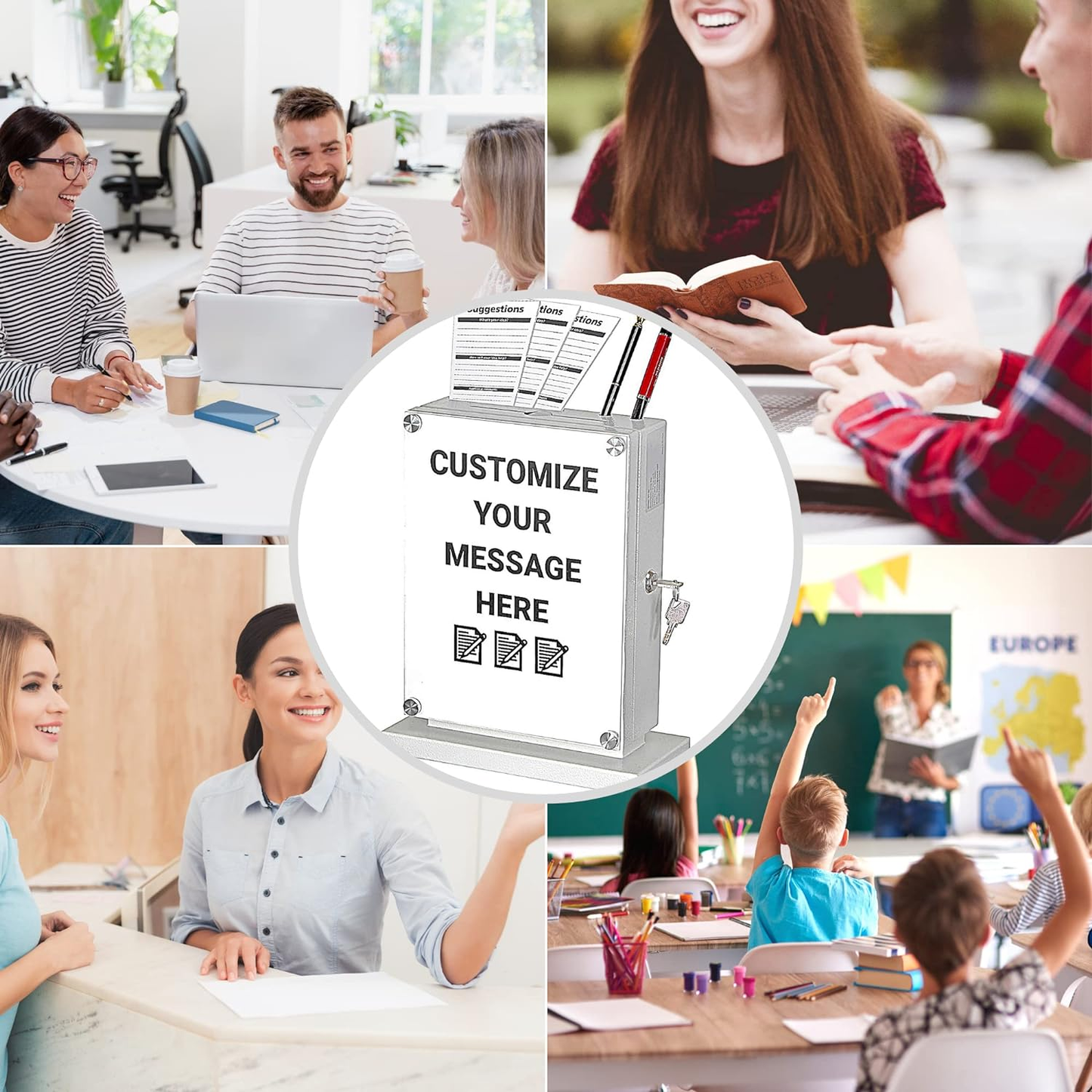 M-D7-W Suggestion Box with Lock with Wall Mount Option - Use as Offering Box, Tithe Box, Prayer Request Box, Tip Box with Lock, Donation Box and Ballot Box