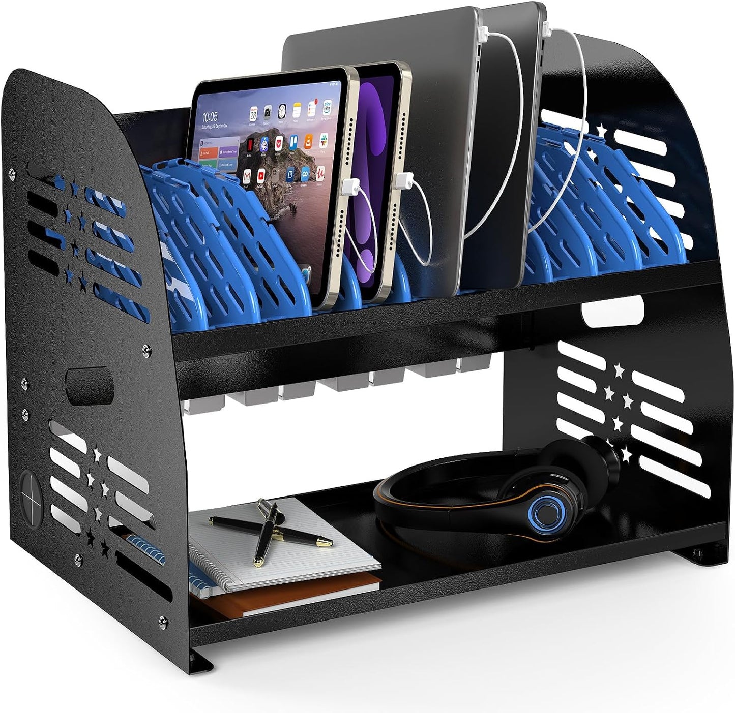 M-C10-H - 10-Device Charging Station with Power Strip – Open Charging Cabinet