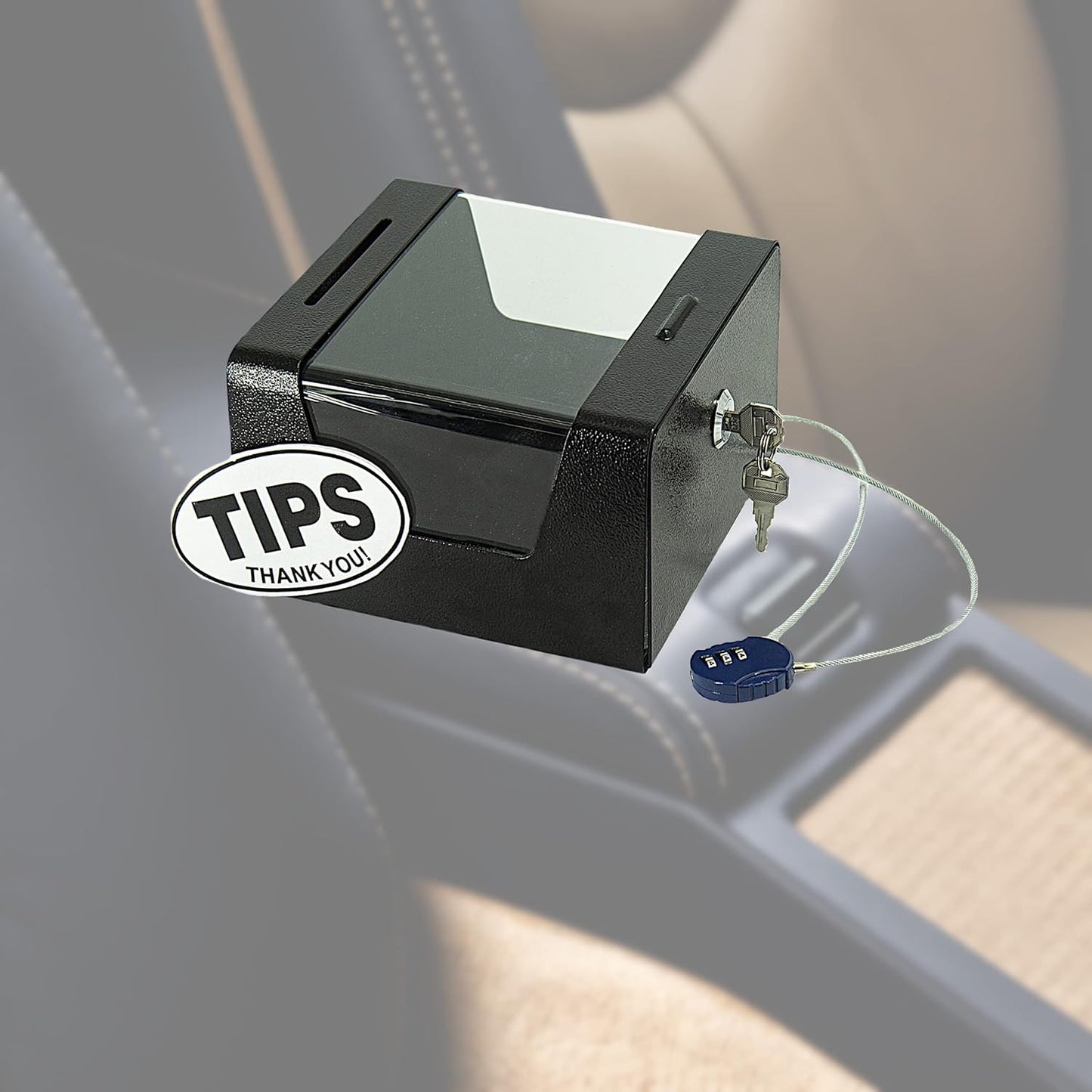 M-D8-H Steel Locking Tip Box - Heavy Duty Secure Tip Jar with Combination Cable Lock - Use for Collecting Donation, Suggestion, Business Card, and More
