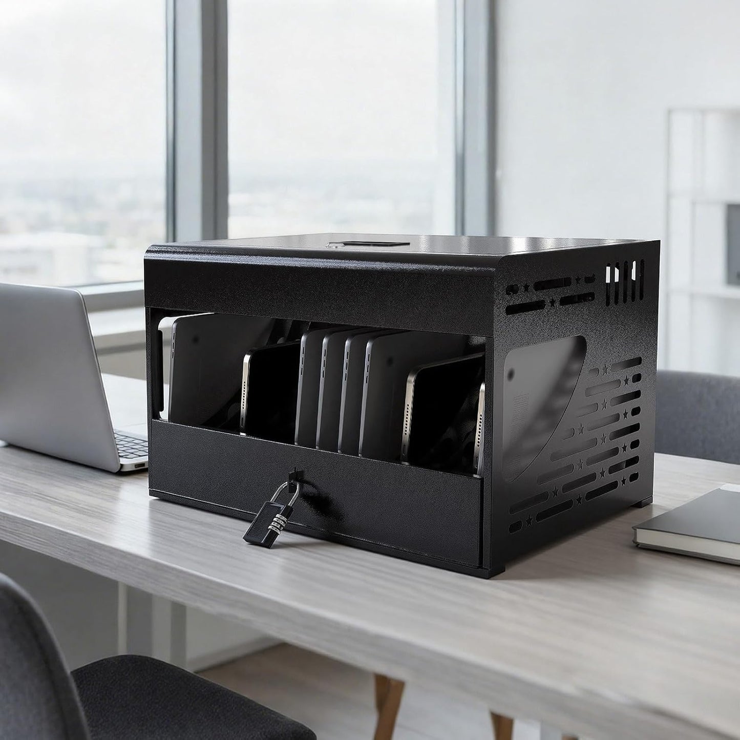 16-Bay Locking Charging Cabinet for Laptops & Chromebooks – Fits Devices up to 14-inch Screens, Cable Management