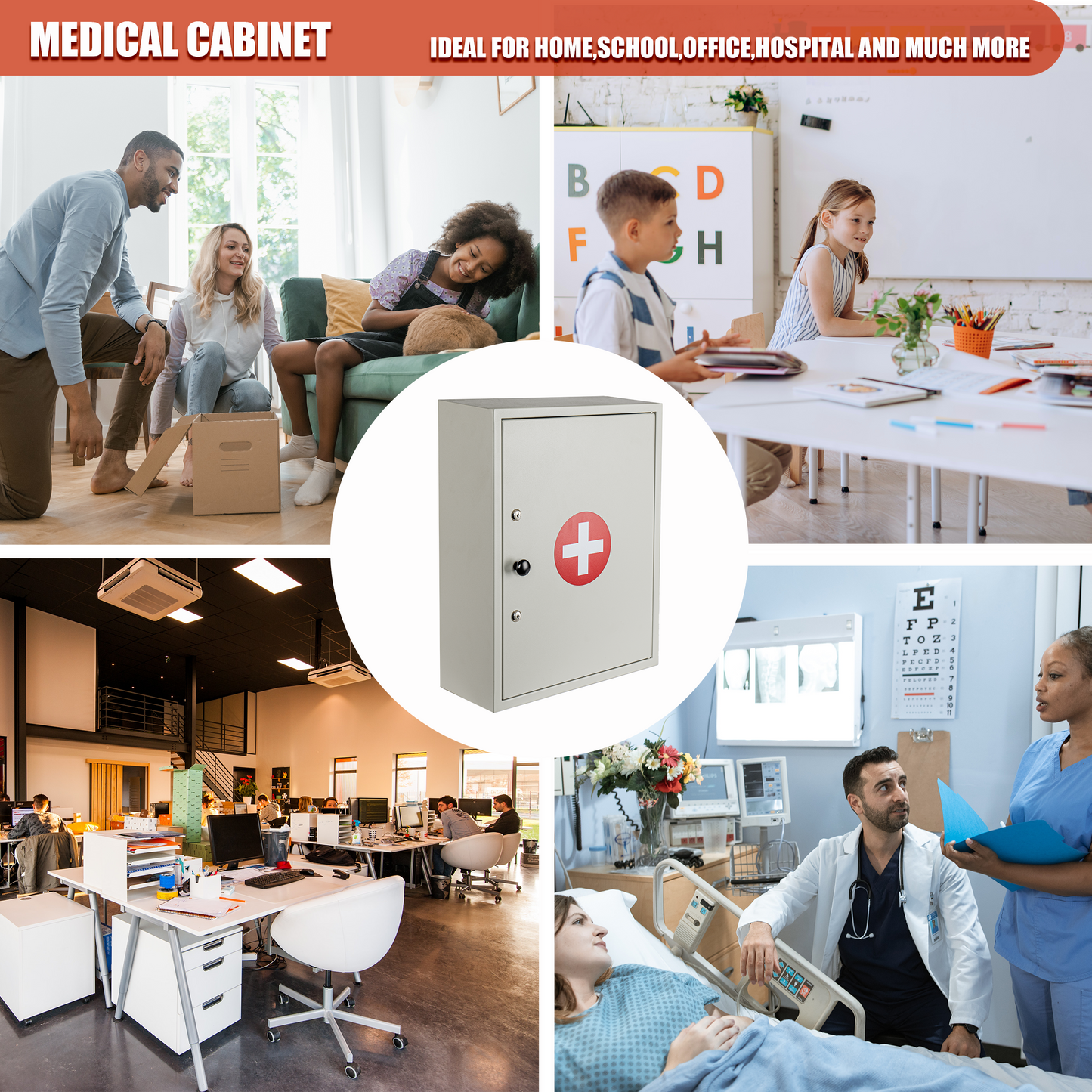 M-MC-6 - Large Dual-Lock Medicine Cabinet – Wall Mounted & Secure Steel Medicine Pills & First Aid Kit & Emeergency Kit Box with Locks for Home Office & School Use (White)