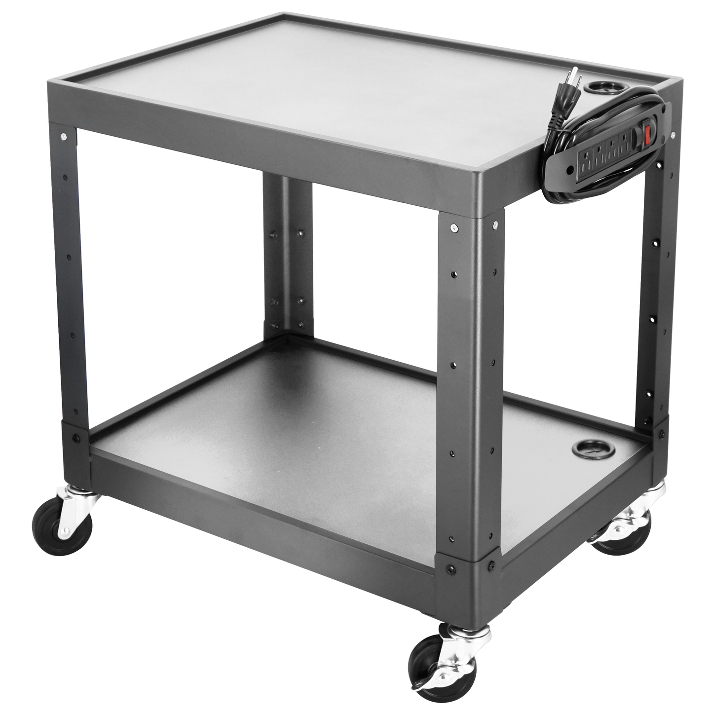 M-AV-JS - 3 Shelf Metal Utility cart - Steel Construction Mobile Presentation Cart Projection Cart with Power Strip - Durable Utility Cart AV Carts on Wheels - Supports Up to 300 LBs (24'' x 18'' x 41'')