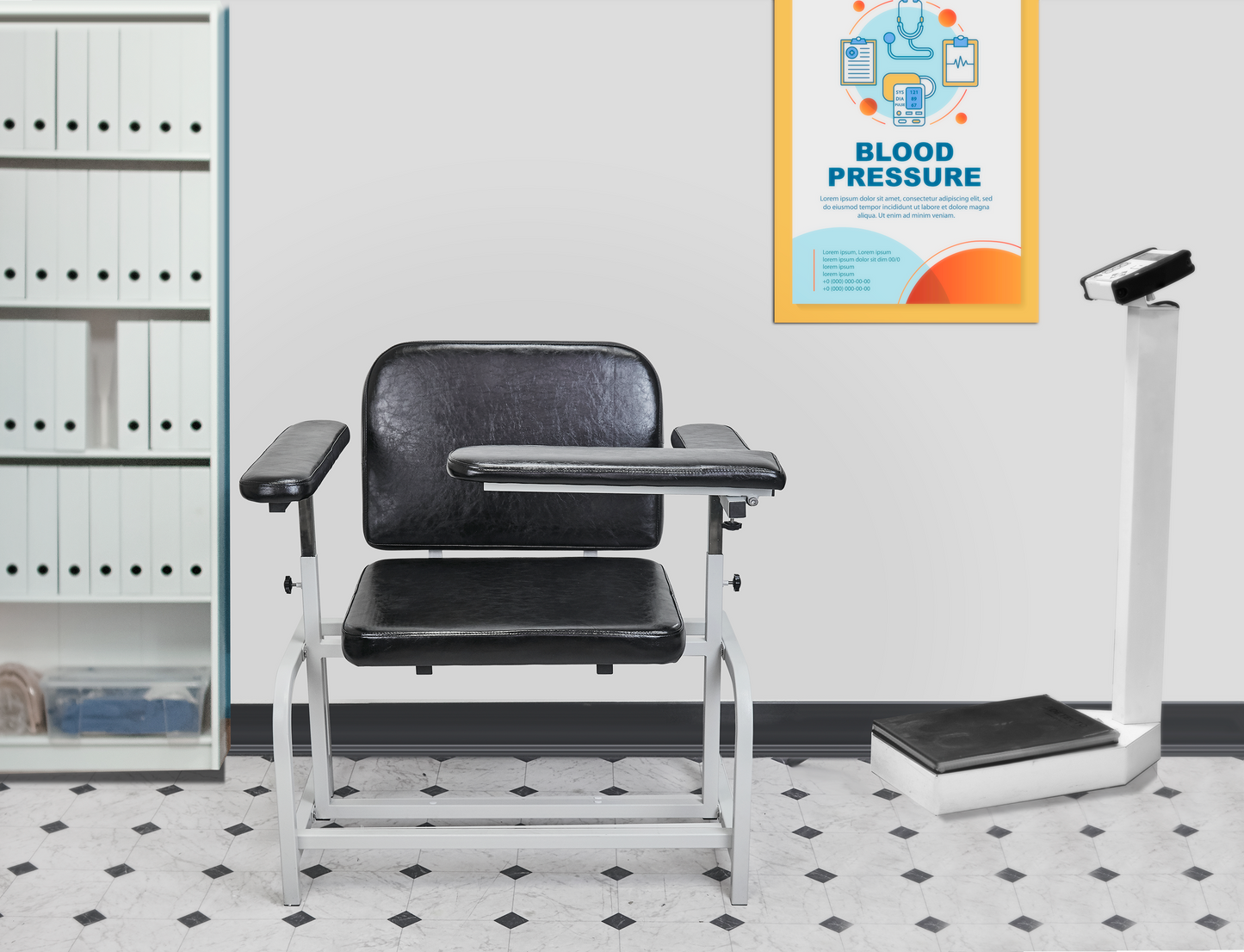 M-T10-H - Extra Large Padded Phlebotomy Chair with Adjustable Armrest and Steel Frame - Extra Large PU Leather Blood Drawing Chair for Hospital, Lab, and Medical Facilities