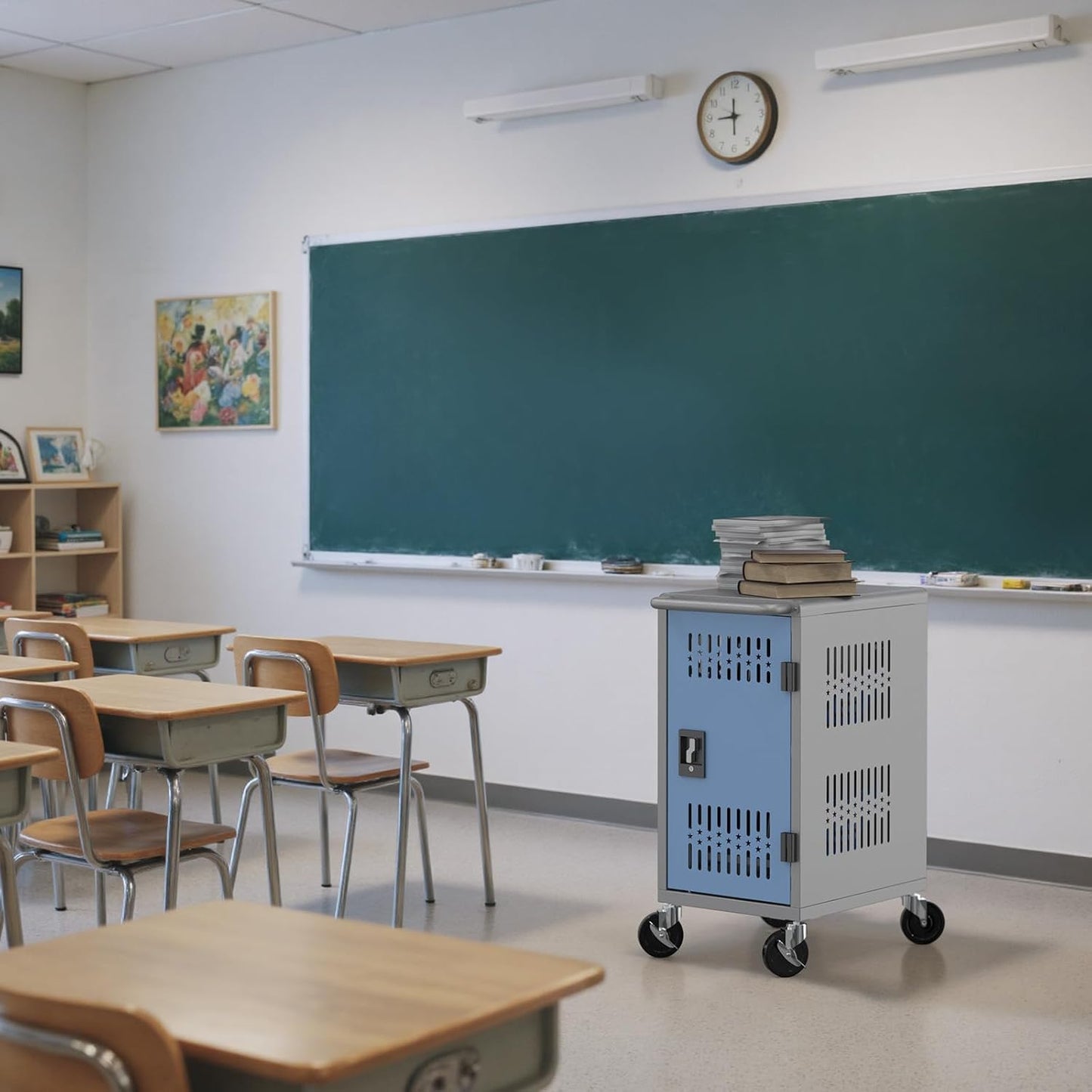 M-C20-T - 20 Bay mobile charging cart with storage for multiple Chromebook, laptop, kindle, iPad | Charging Station with Cable Management for classroom less assembly