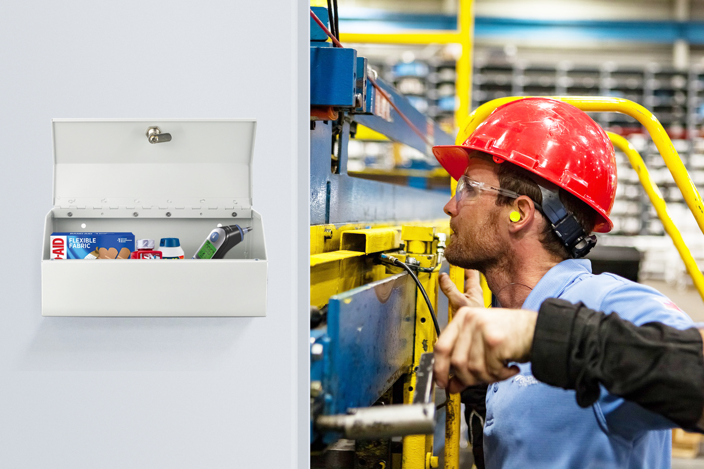 M-MC-2 - Lock Box for Medication Lock Box with Key - Wall Mounted Locking First Aid Medicine Cabinet, Secured Prescription Storage for Peace of Mind Around Kids at Home, School