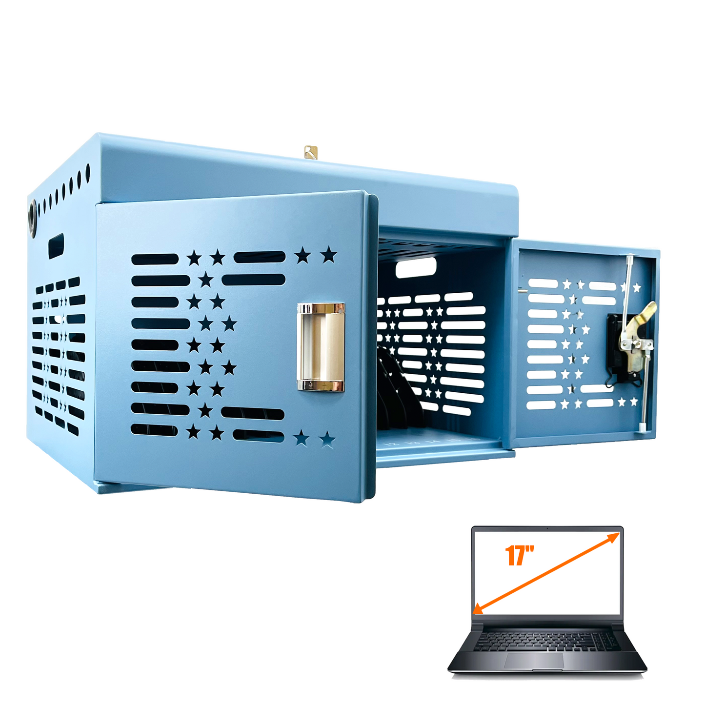 M-Y816AS-B - 16-Unit Charging Cabinet for Laptops & Tablets - Locking Laptop Storage Box for Classroom, Library, and Office - Cable Management, Charger Storage, and Ground Protection (Blue)