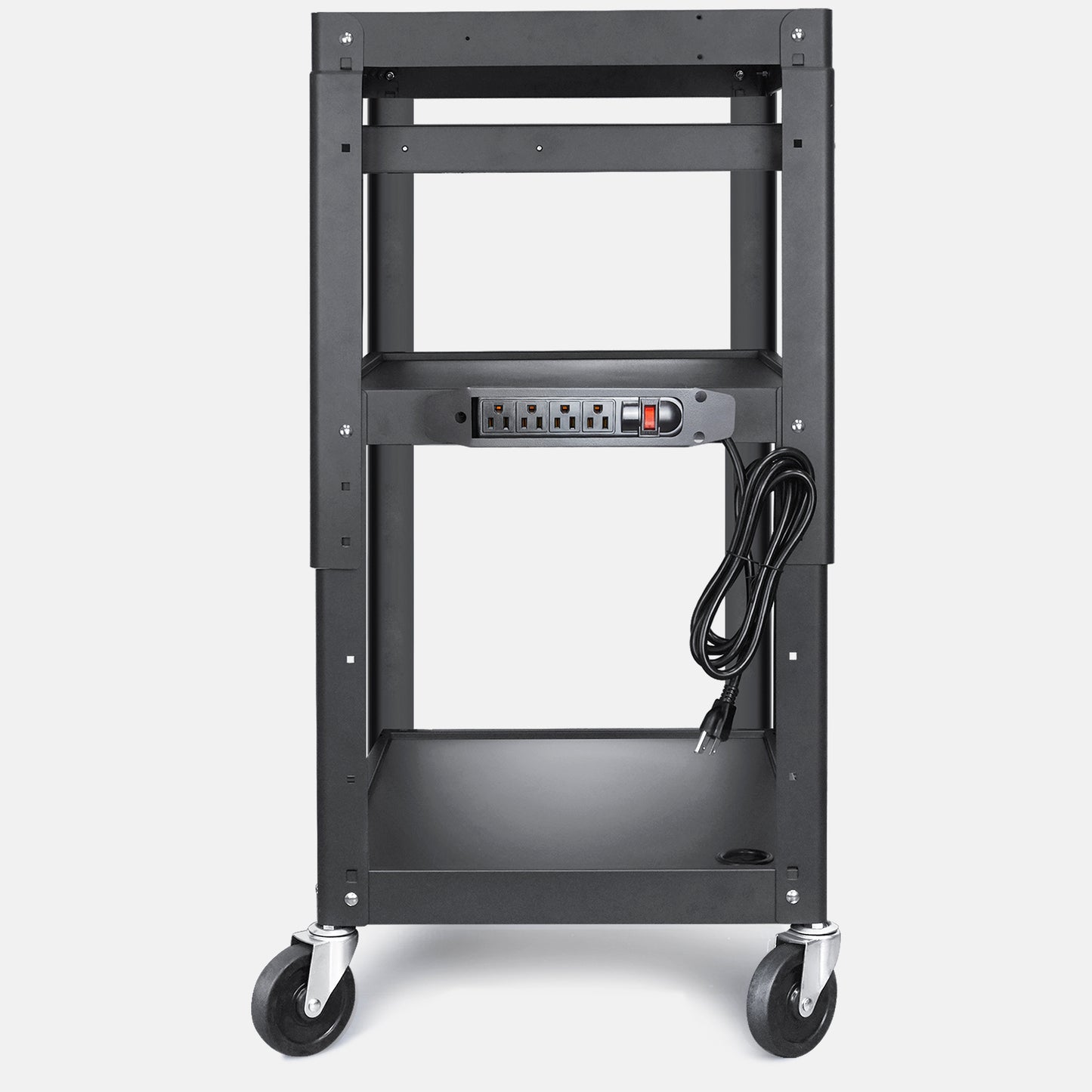 M-AV-J - AV Presentation Cart Stand for Video Projector,TV,Laptop Computers,Printers,Metal Construction Rolling Cart with Adjustable Shelves,4 Wheels,4 Outlets, 5.75ft Cord,Support 300 lbs,Black