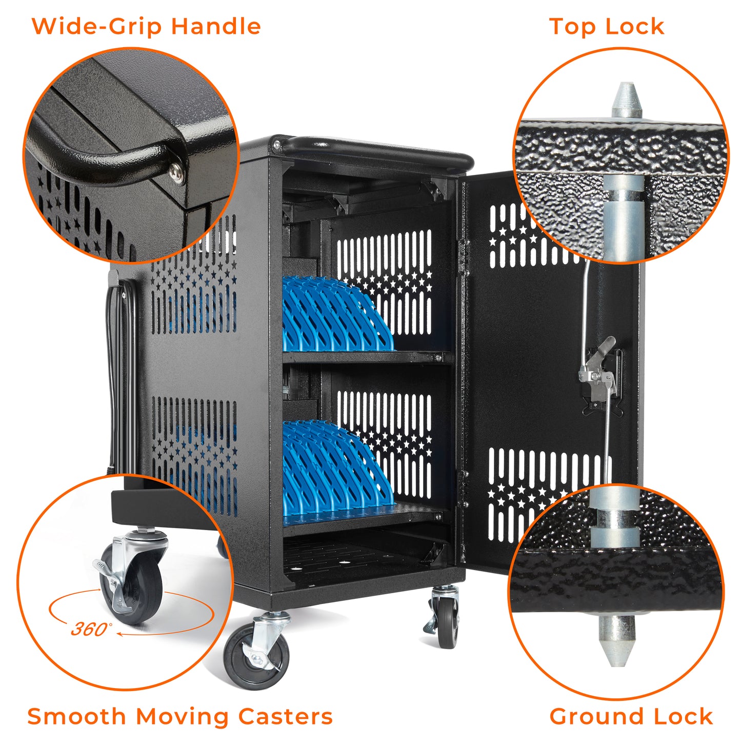 M-C20-H - Pre-Assembled American Style Heavy-Duty 20 Bay Laptop Charging Cart for School Classroom Storing and Charing 20 Chromebook, Laptop, and Tablet