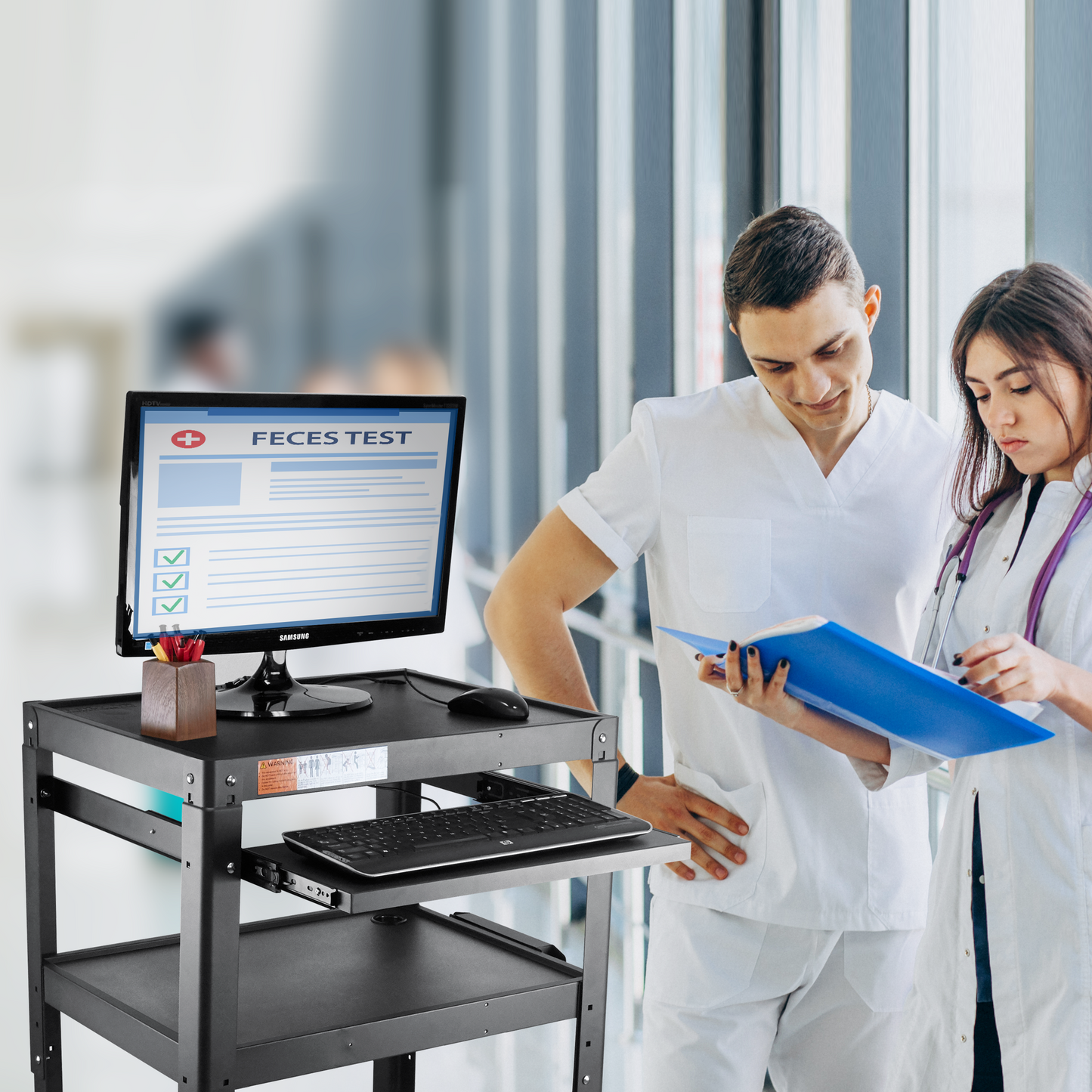 M-AV-J - AV Presentation Cart Stand for Video Projector,TV,Laptop Computers,Printers,Metal Construction Rolling Cart with Adjustable Shelves,4 Wheels,4 Outlets, 5.75ft Cord,Support 300 lbs,Black