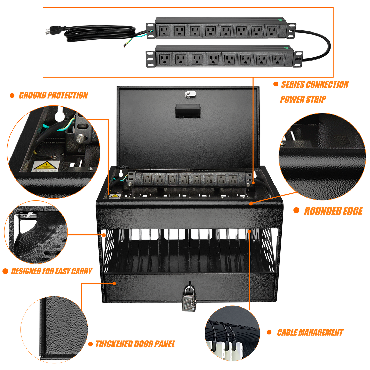 M-CCH16-S - 16 Bay Charging Cabinet for Laptop,Chromebook, Locking Charging Station Lock Box with Cable Management, Charger Storage and 2 Locks Included - Fits 14'' Screensize and 1.2'' Thick Tablets