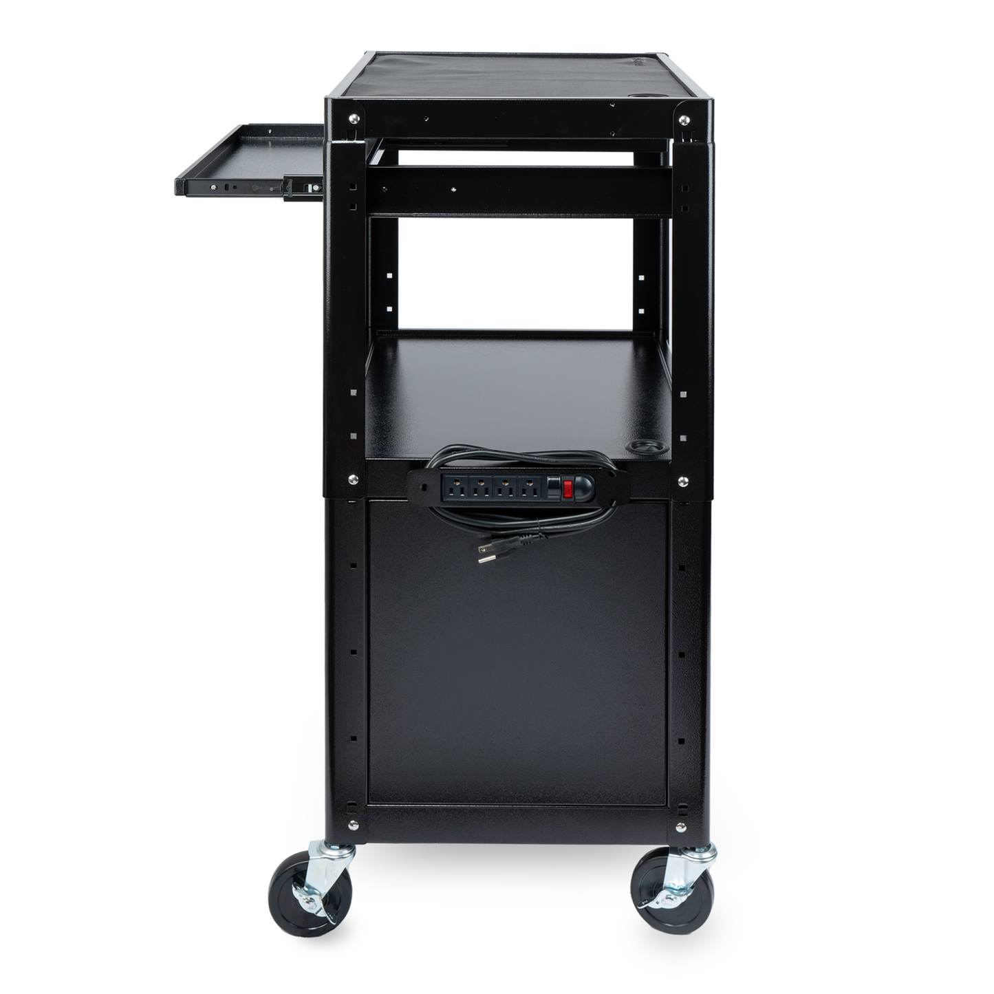 M-AV-G - Steel Large AV Cart with Extra Storage - Adjustable Height Cart with Locking Cabinet, Pullout Tray, Power Strip, and Cord Management - Holds 300 lbs and Easy to Assemble (24'' x 18'' x 42'')