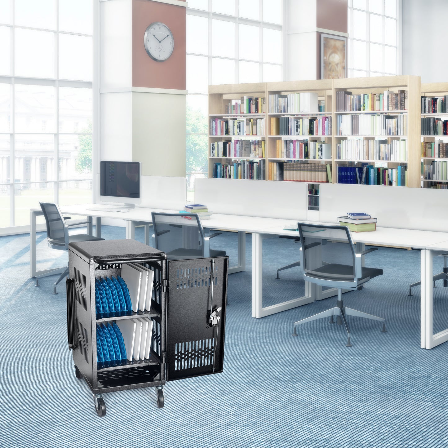 M-C20-H - Pre-Assembled American Style Heavy-Duty 20 Bay Laptop Charging Cart for School Classroom Storing and Charing 20 Chromebook, Laptop, and Tablet