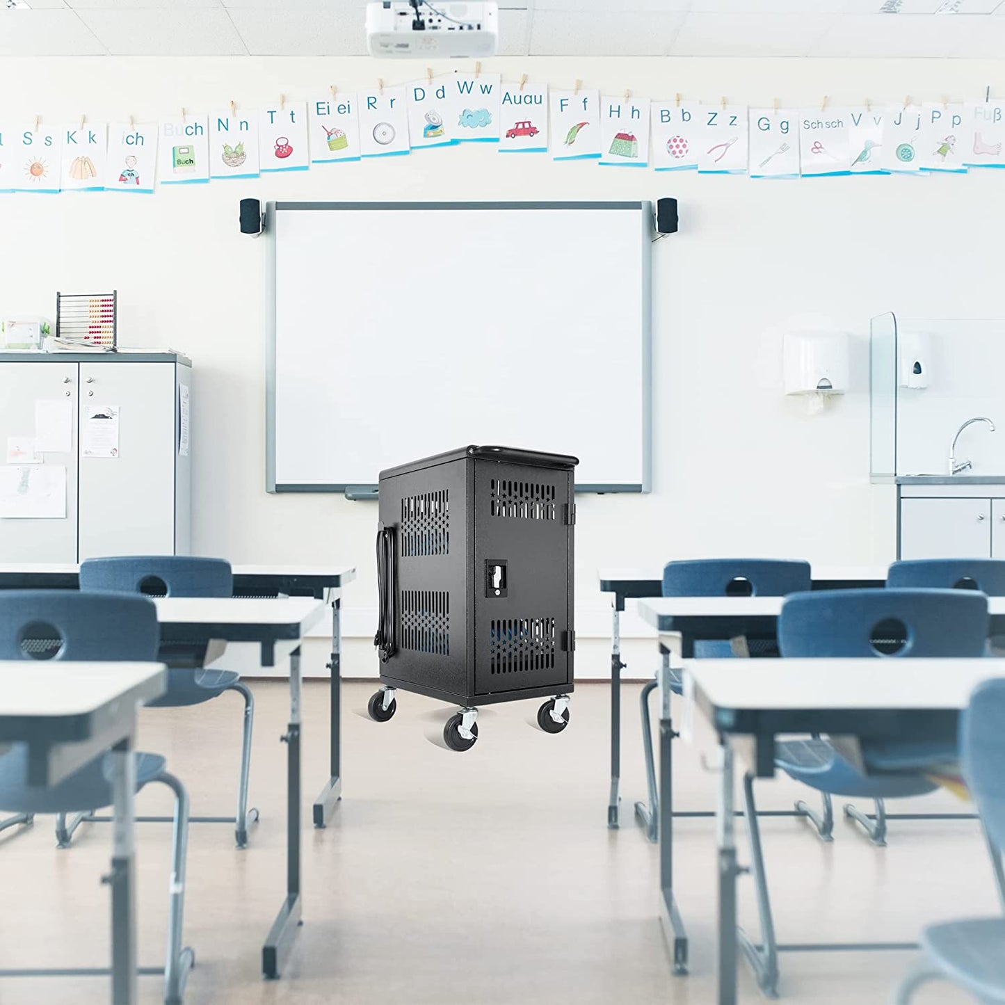 M-C20-H - Pre-Assembled American Style Heavy-Duty 20 Bay Laptop Charging Cart for School Classroom Storing and Charing 20 Chromebook, Laptop, and Tablet